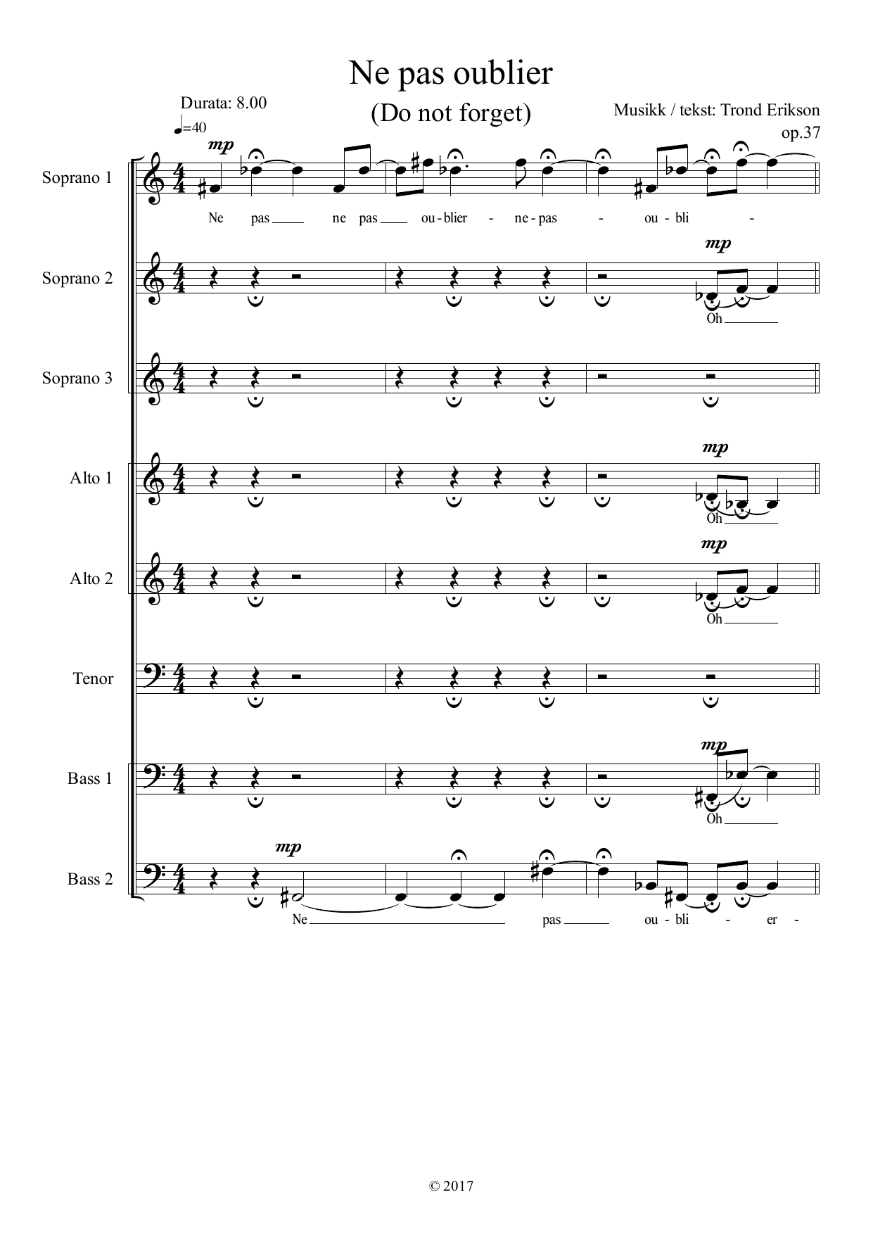 Ne pas oublier (Do not Forget) - pour 8 voix á capella, op. 37 - Image 3