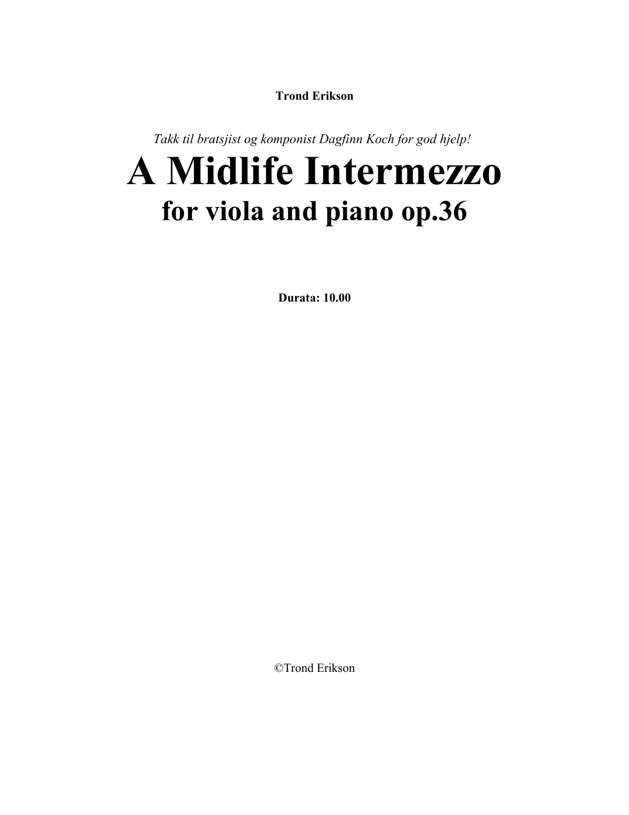 A Midlife Intermezzo - for bratsj og piano, op 36