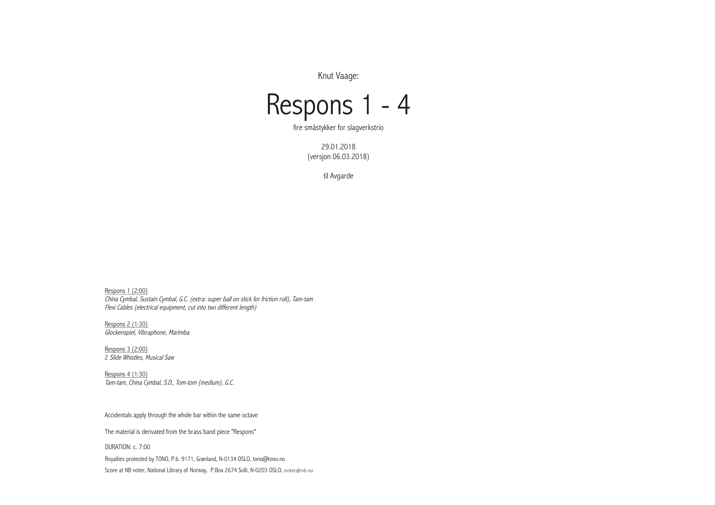 Respons 1-4 - Fire småstykker for slagverkstrio