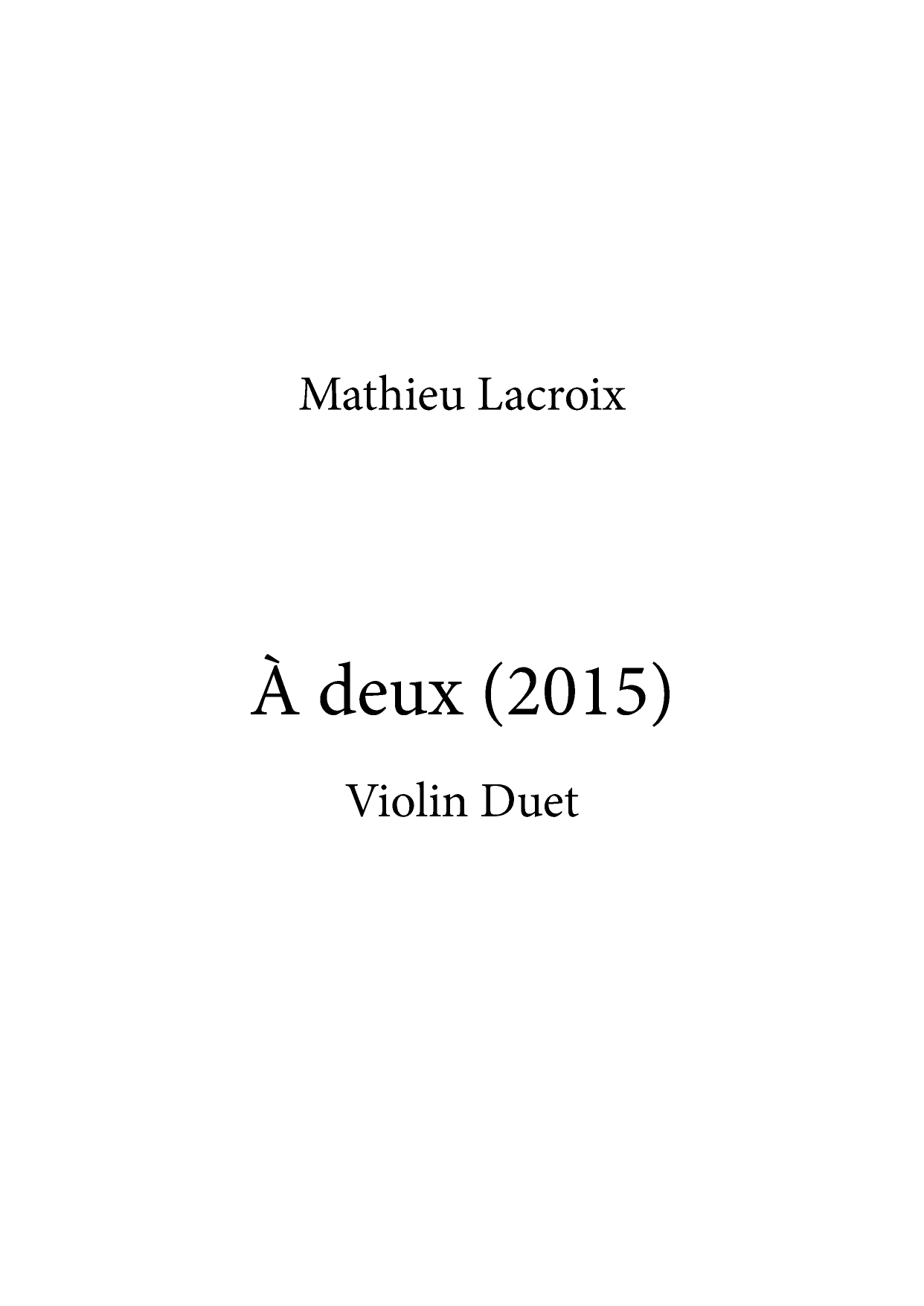 À deux - Violin Duet
