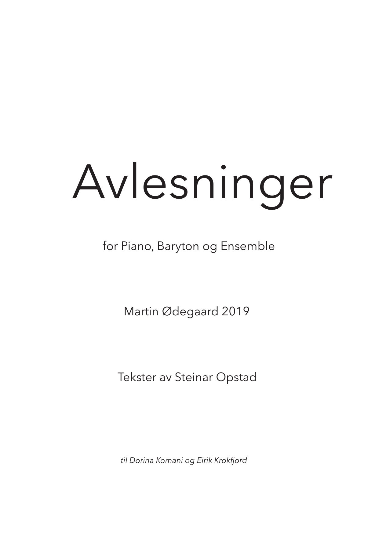 Avlesninger - for piano, baryton og ensemble