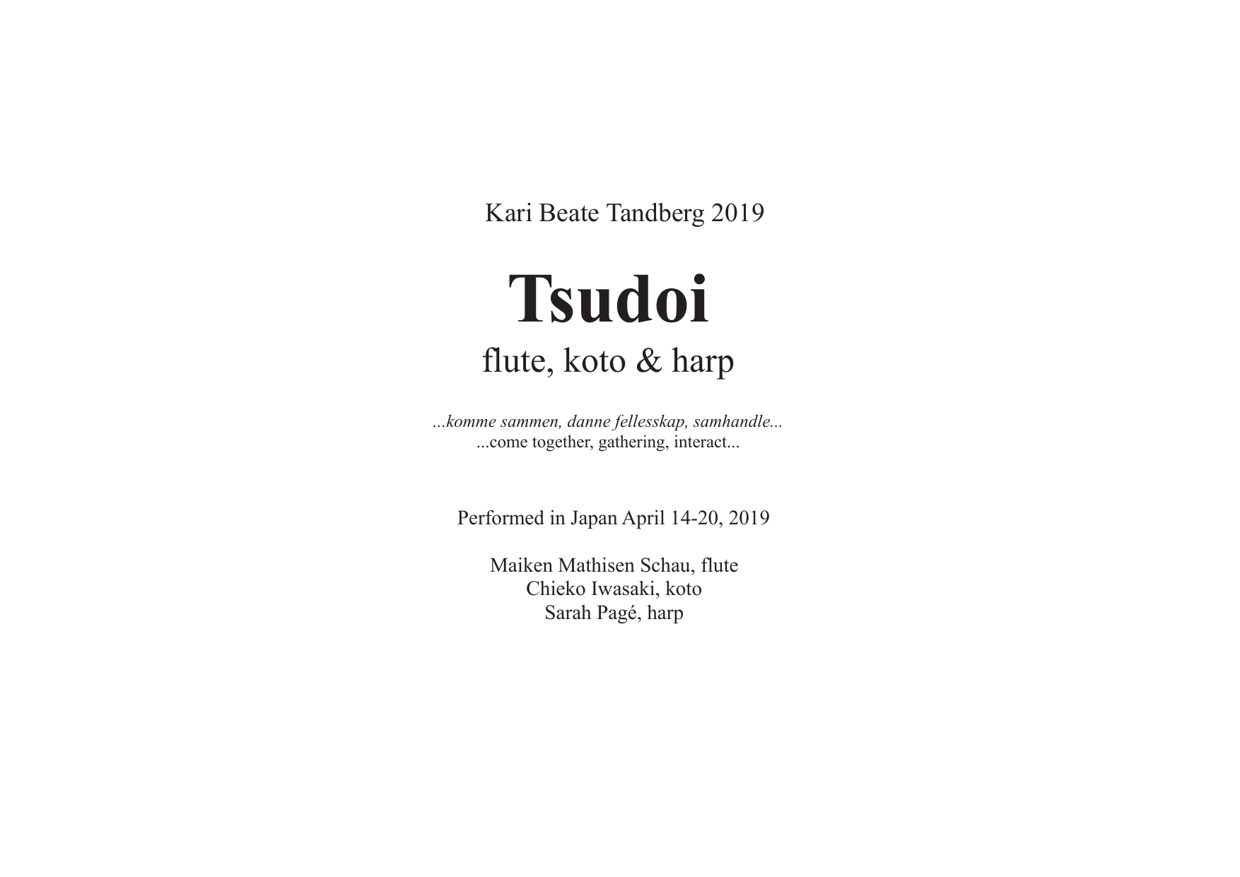 Tsudoi - For flute, koto and harpe
