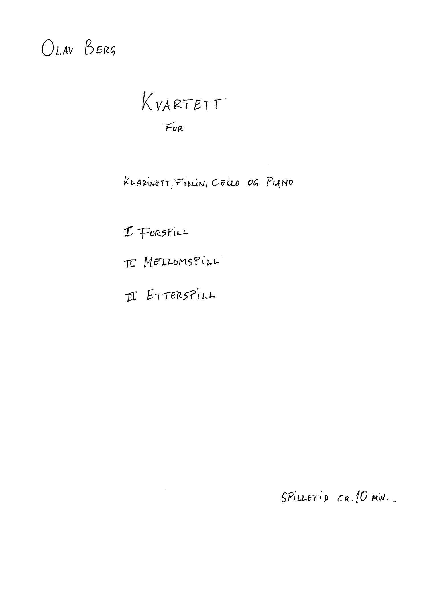 Quartet for clarinet, violin, violoncello and piano