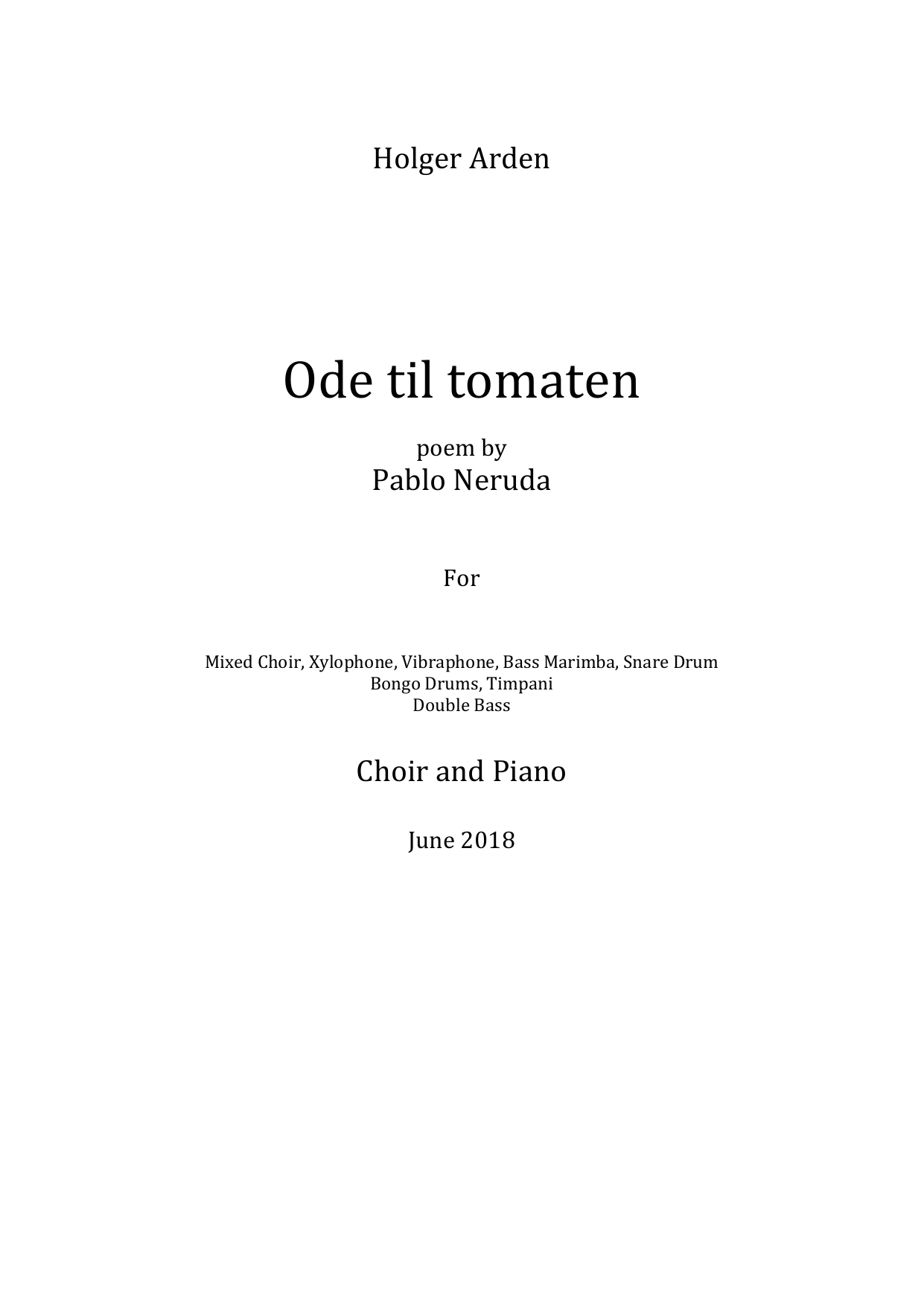 Ode til tomaten - choir and piano