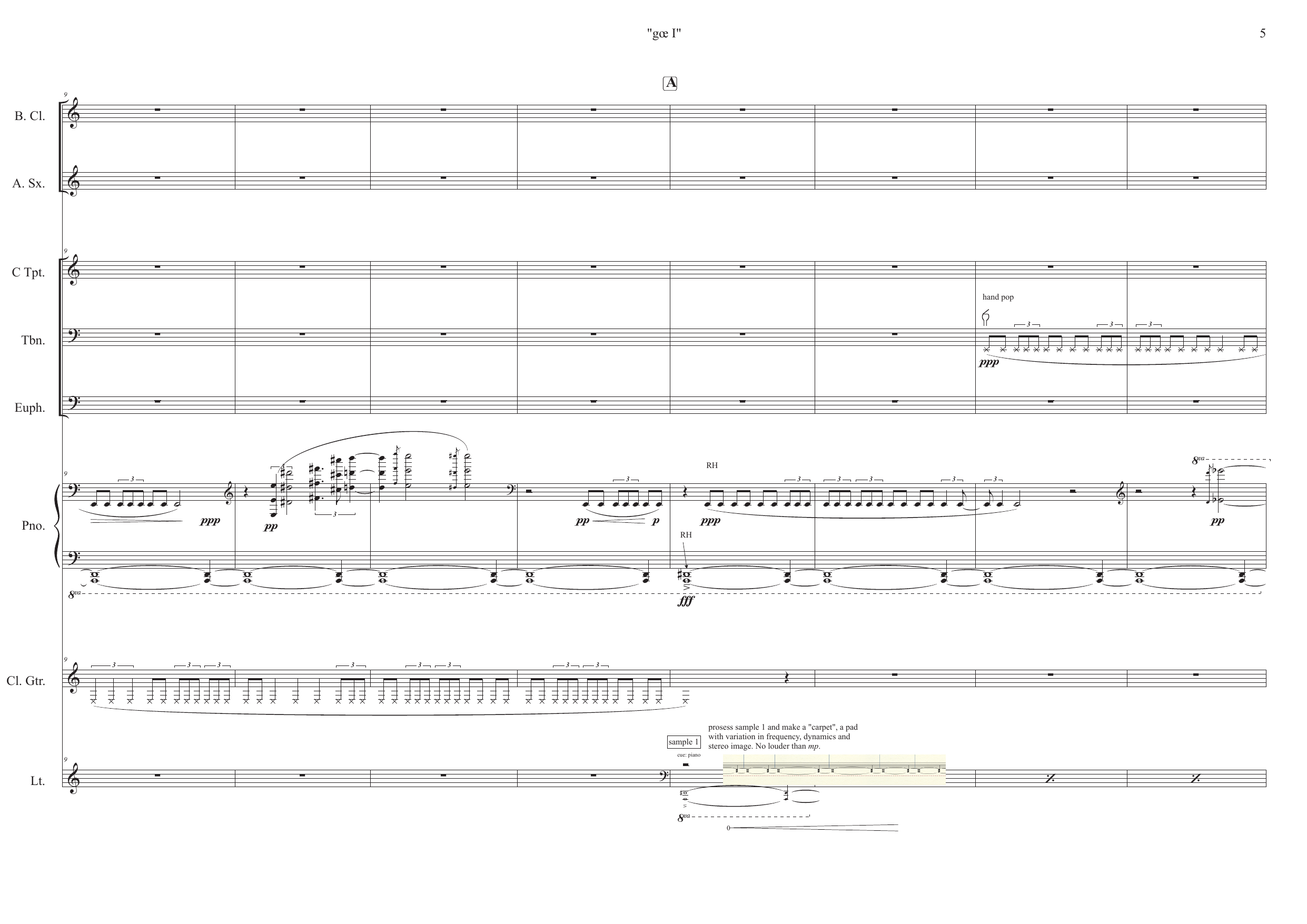 gœ I - for bass clarinet, alto sax, trumpet (C), trombone, euphonium, piano, guitar and laptop - Bilde 5