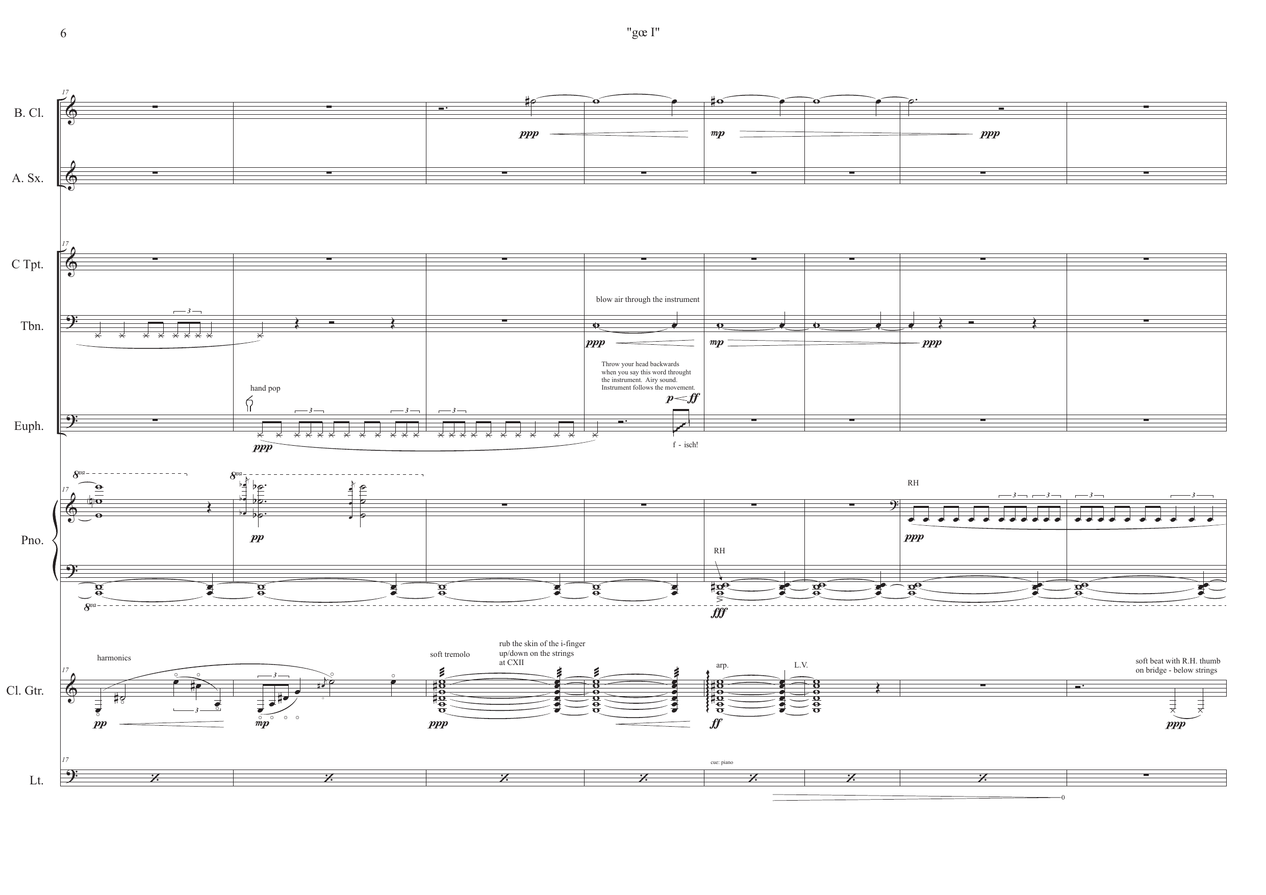gœ I - for bass clarinet, alto sax, trumpet (C), trombone, euphonium, piano, guitar and laptop - Bilde 6