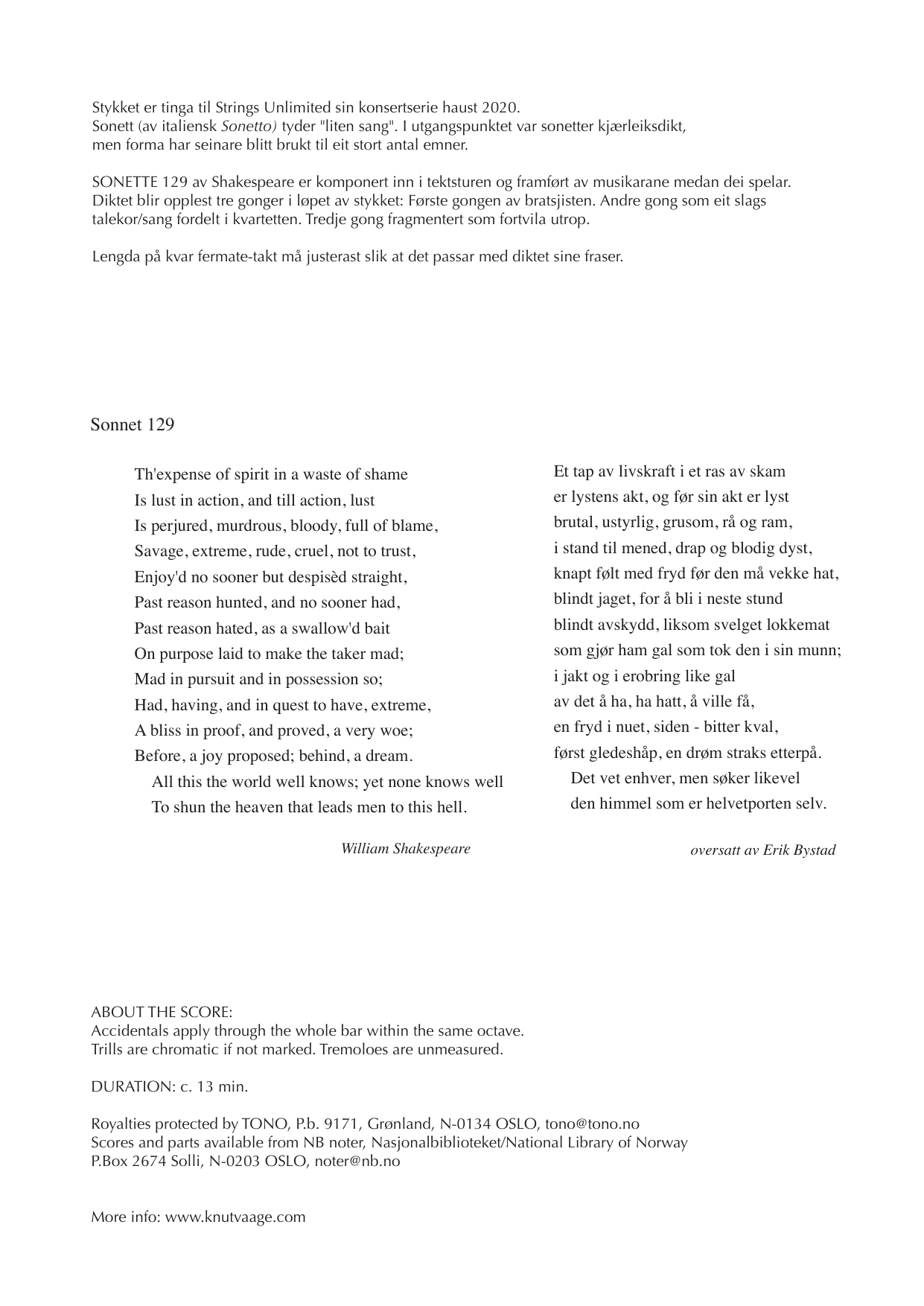 Sonette 129 - For strykekvartett - Bilde 2