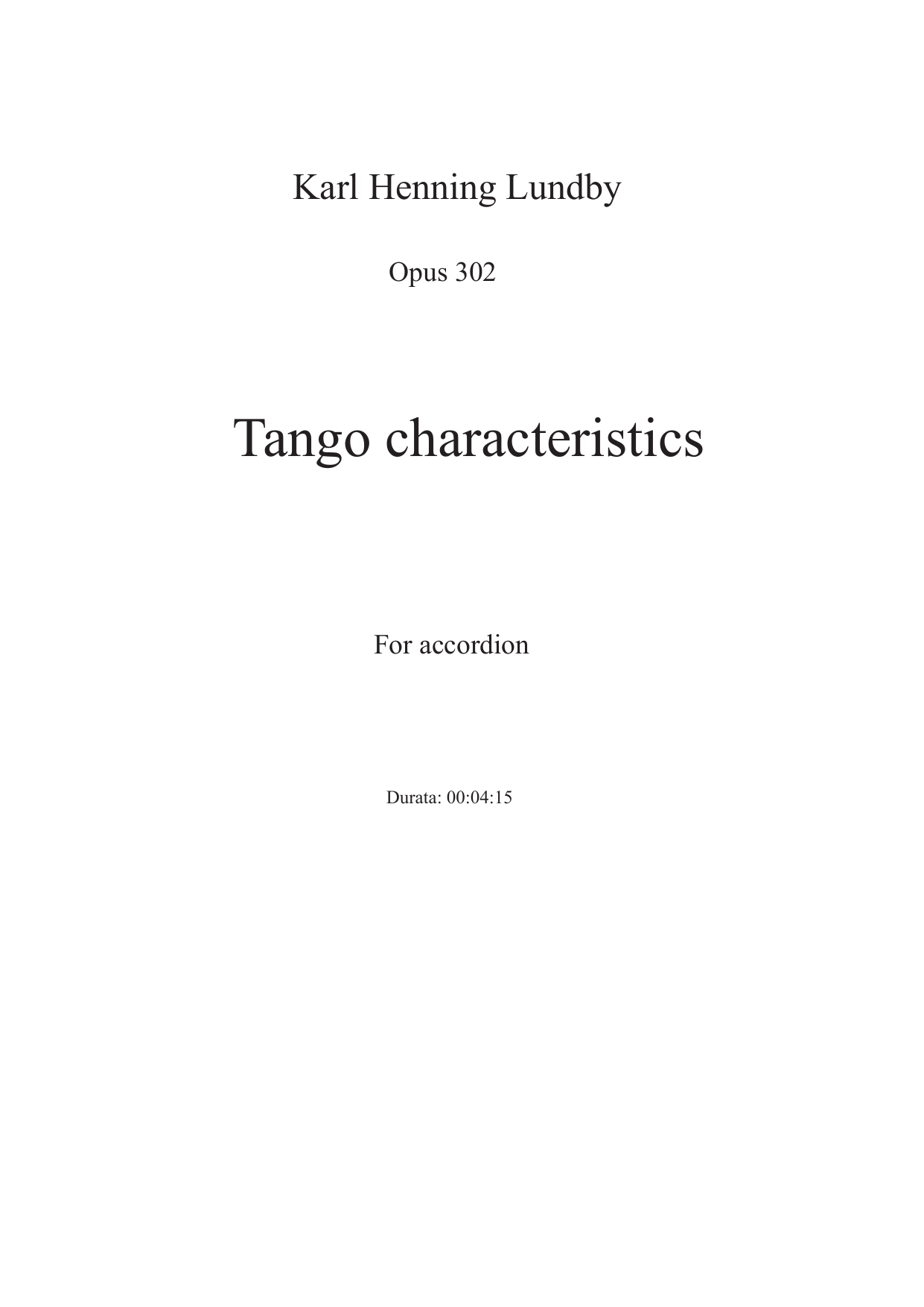 Tango Characteristics - For accordion, op. 302