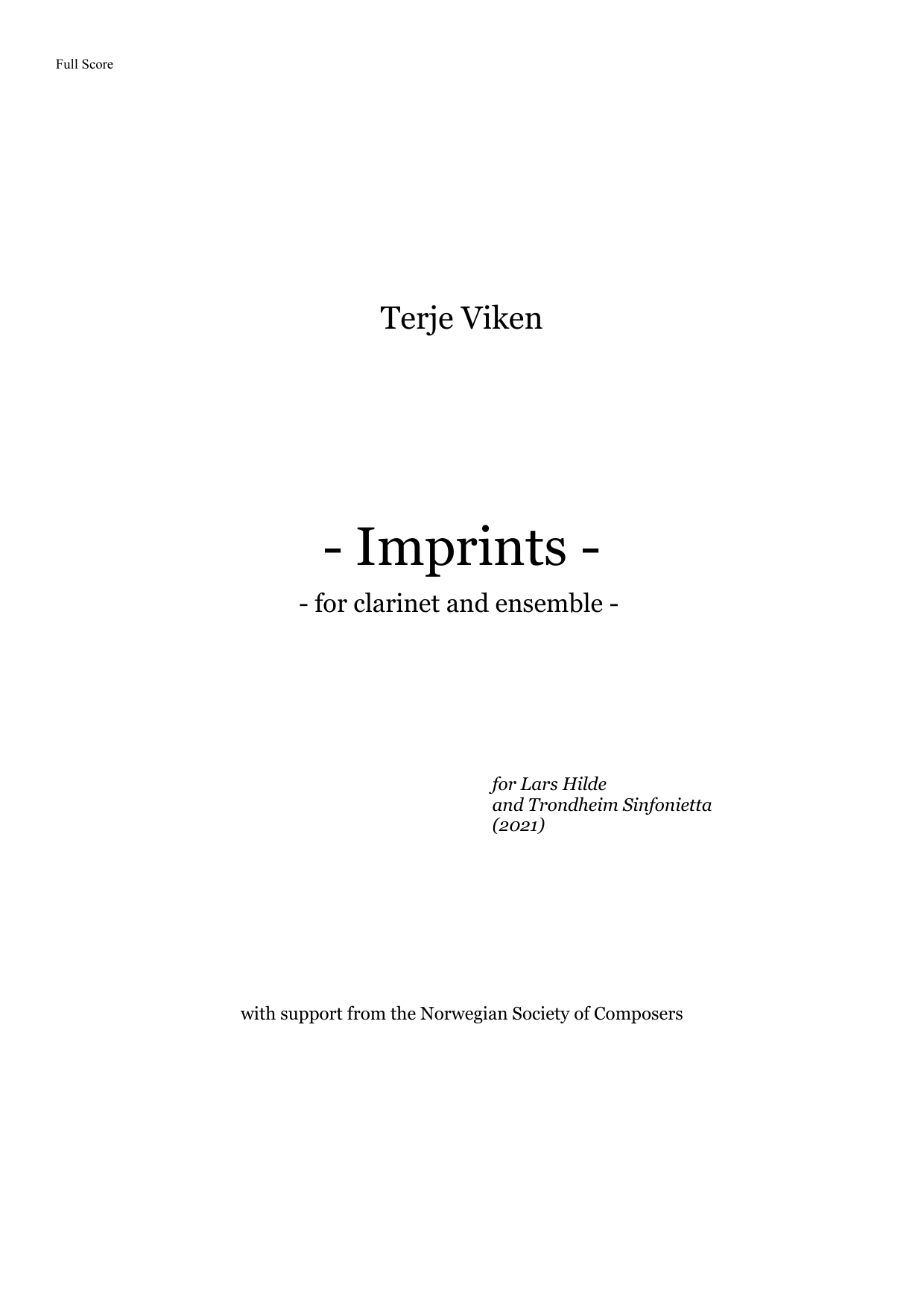 Imprints - For clarinet and ensemble