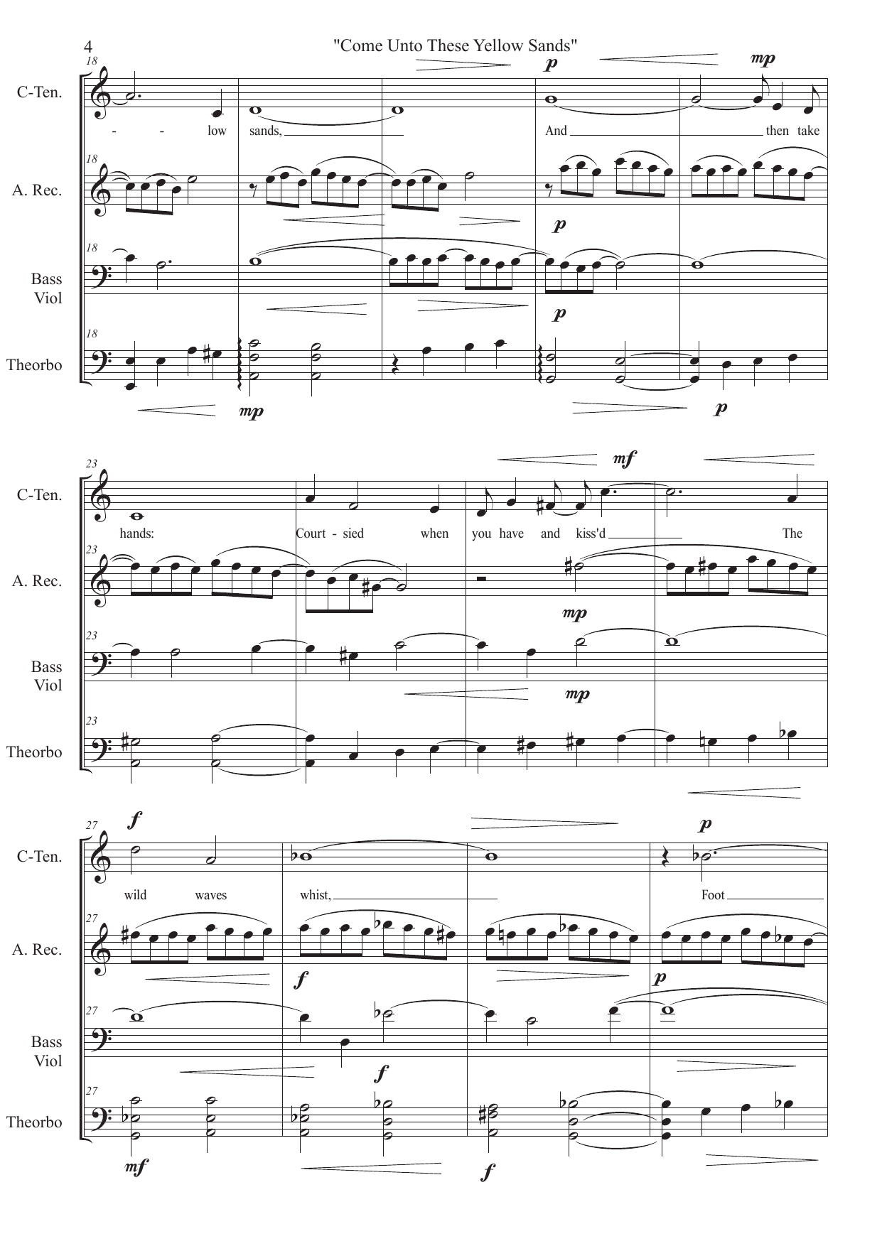 Yellow Sands - Four Songs for Ariel for Countertenor, Alto /Soprano Recorder, Bass Viola da Gamba and Theorbo - Bilde 4