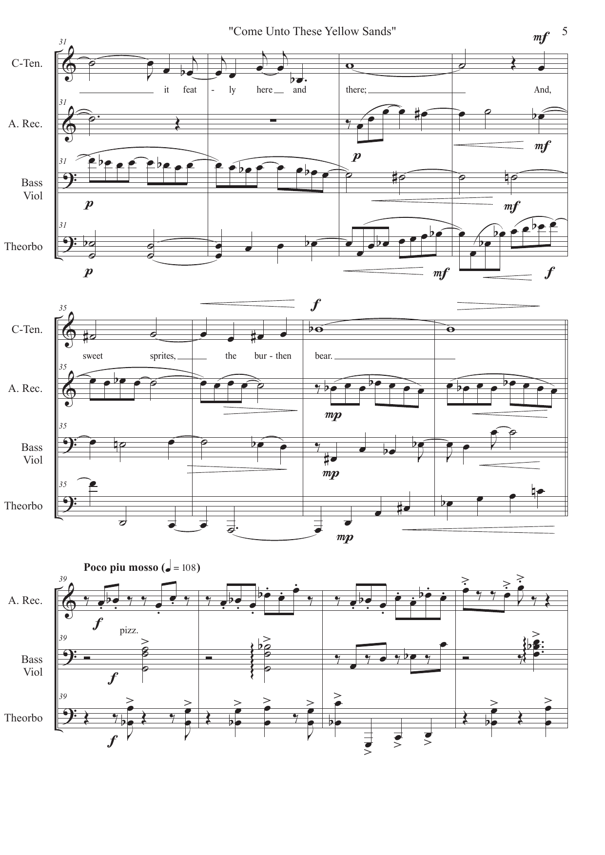 Yellow Sands - Four Songs for Ariel for Countertenor, Alto /Soprano Recorder, Bass Viola da Gamba and Theorbo - Bilde 5