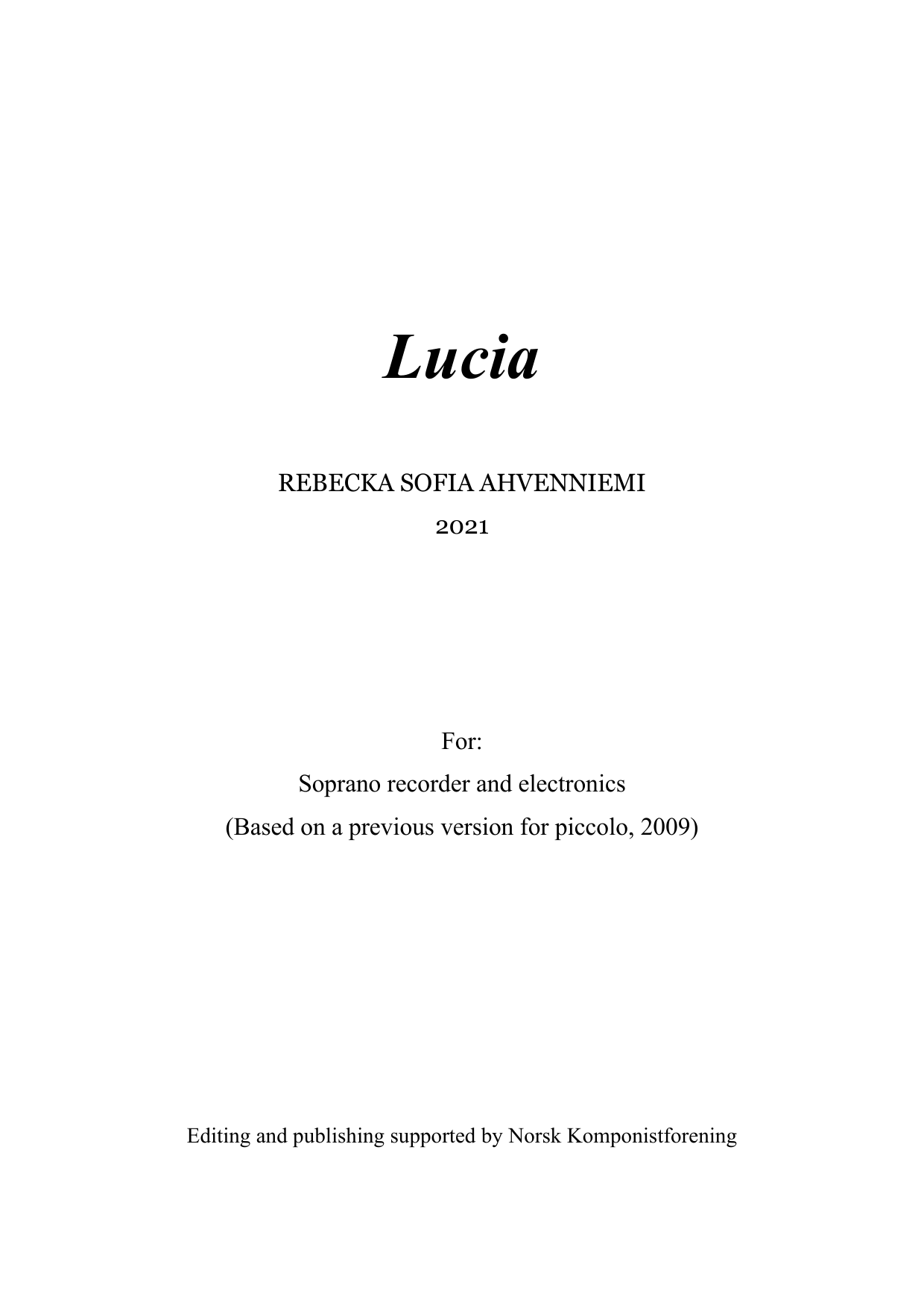 Lucia - For soprano recorder and electronics