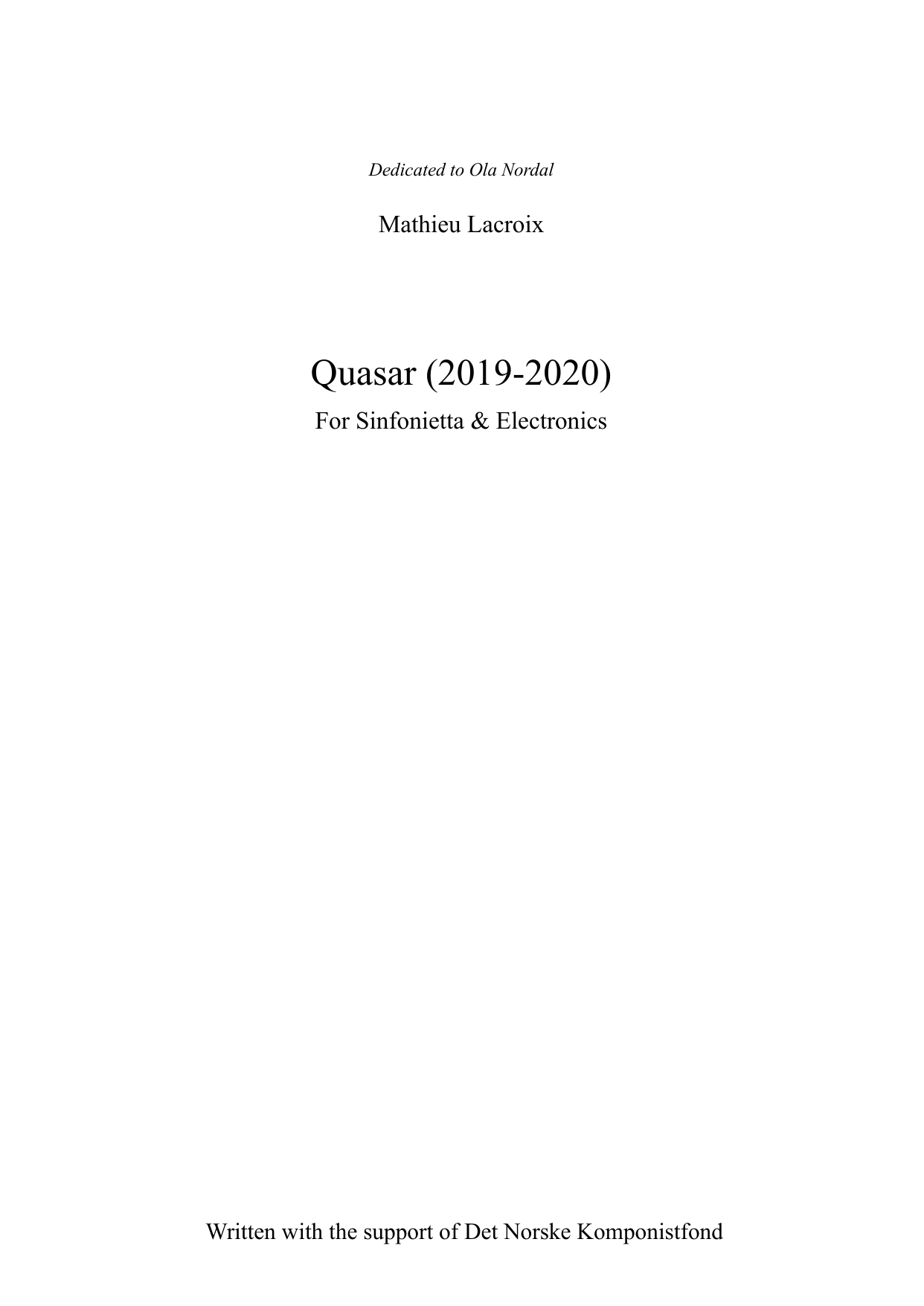 Quasar - For sinfonietta & electronics