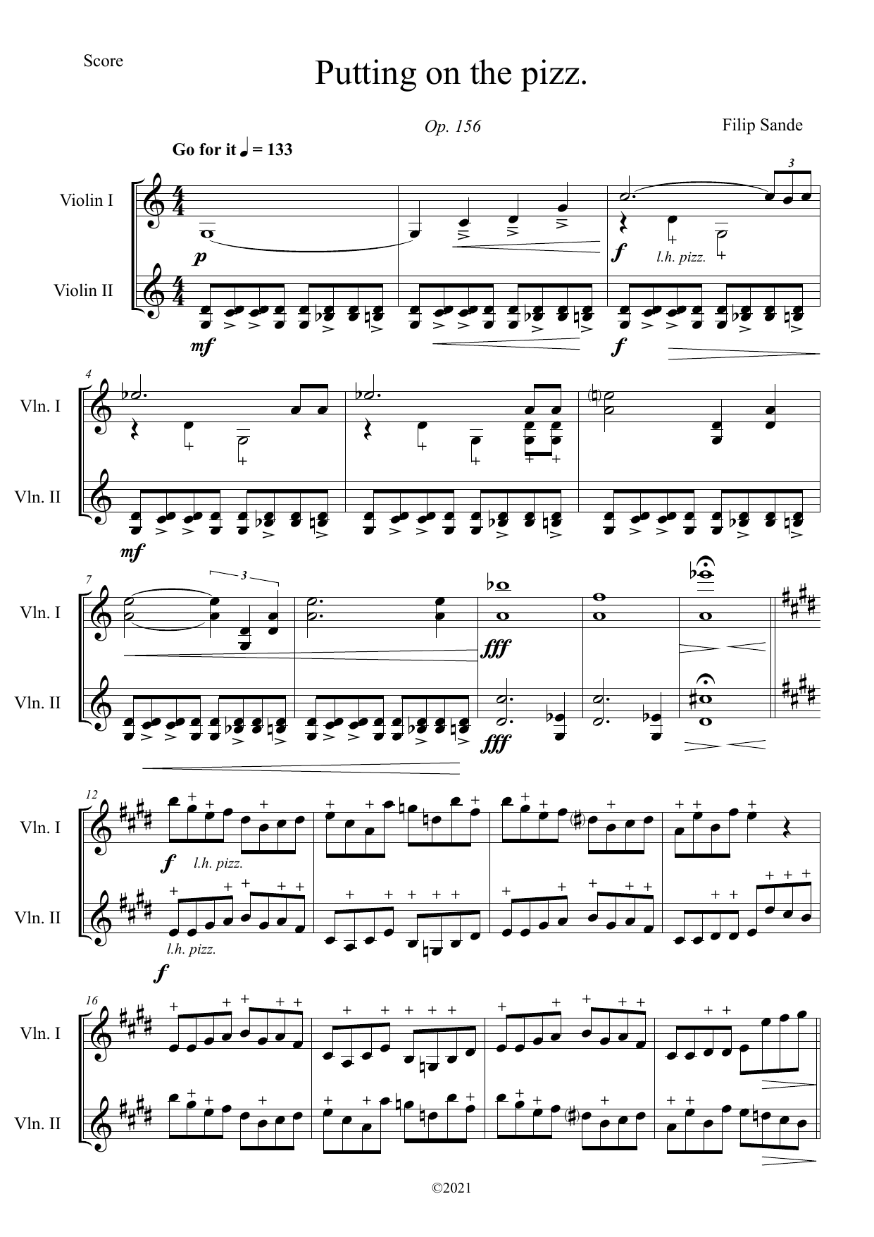 Putting on the Pizz. - For two Violins, Op. 156 - Image 2