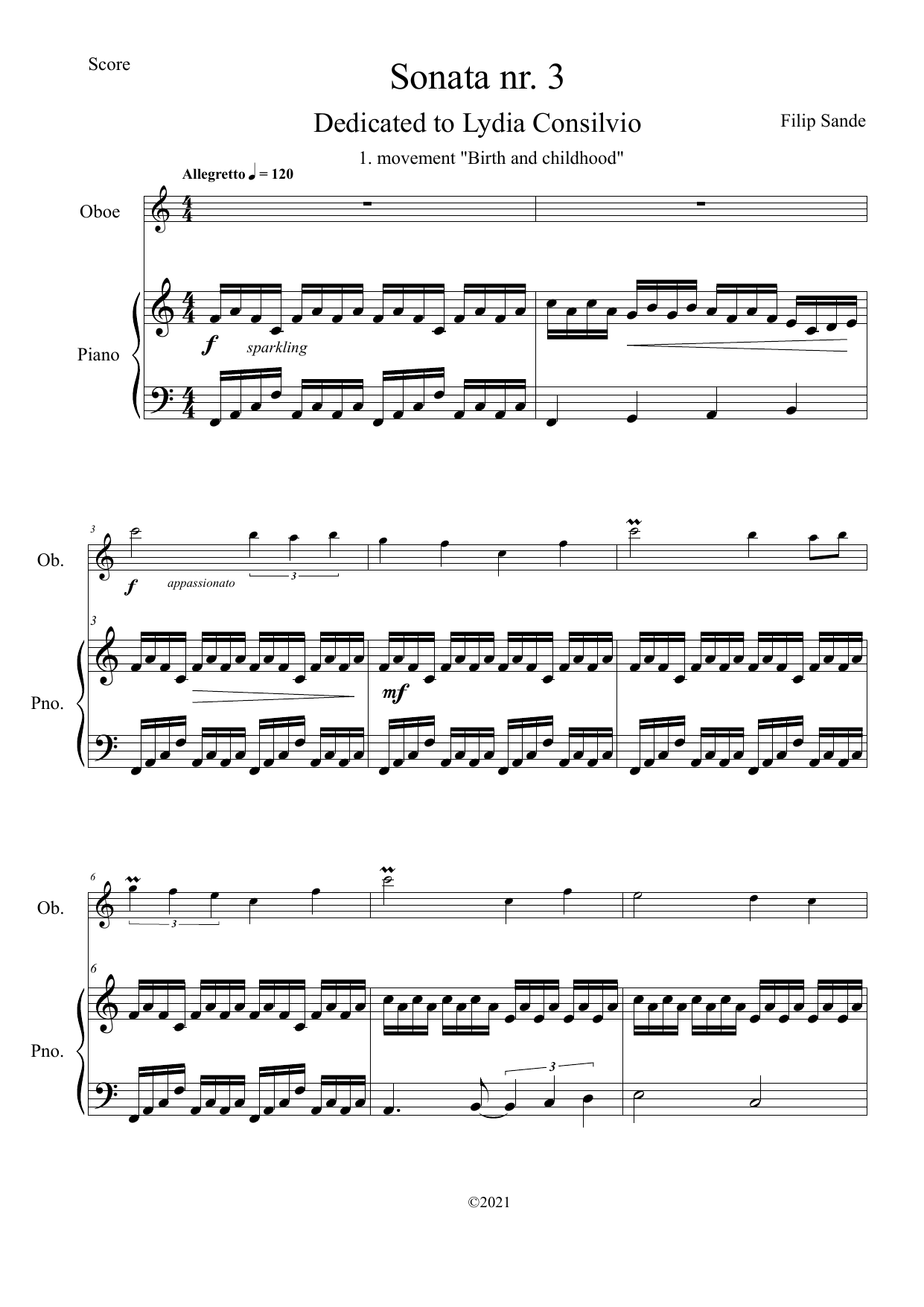 Sonata No. 3 for oboe & piano - The Cycle of Life, op. 159 - Image 2