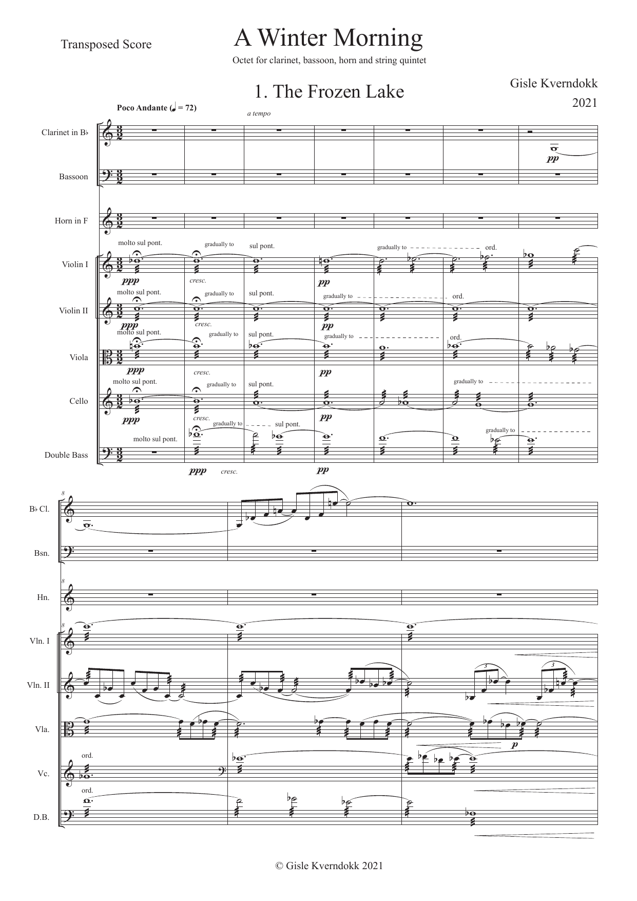 A Winter Morning - Octet for Clarinet in Bb, Bassoon, Horn in F, 2 Violins, Viola, Cello and Contrabass - Bilde 2