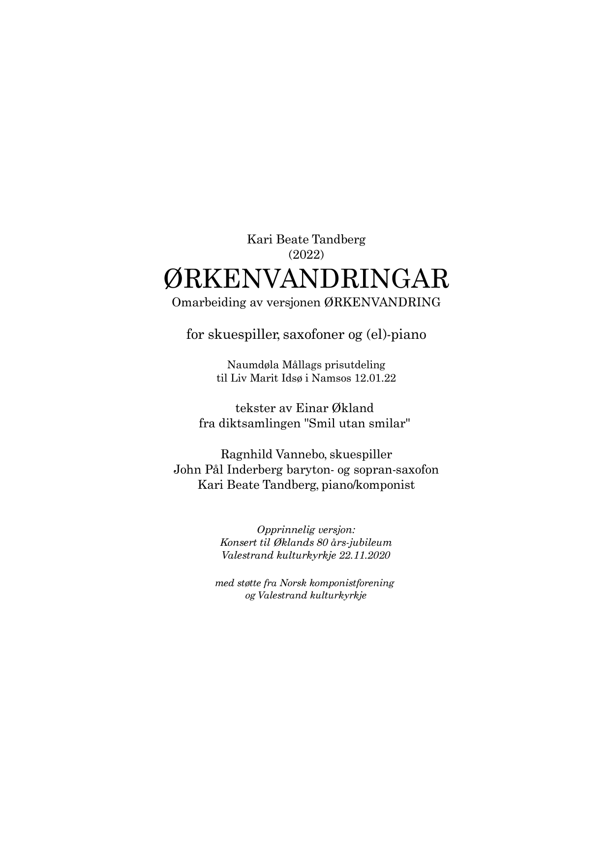 Ørkenvandringar - Omarbeiding av versjonen "Ørkenvandring" : For skuespiller, saksofoner og (el)-piano - Image 3