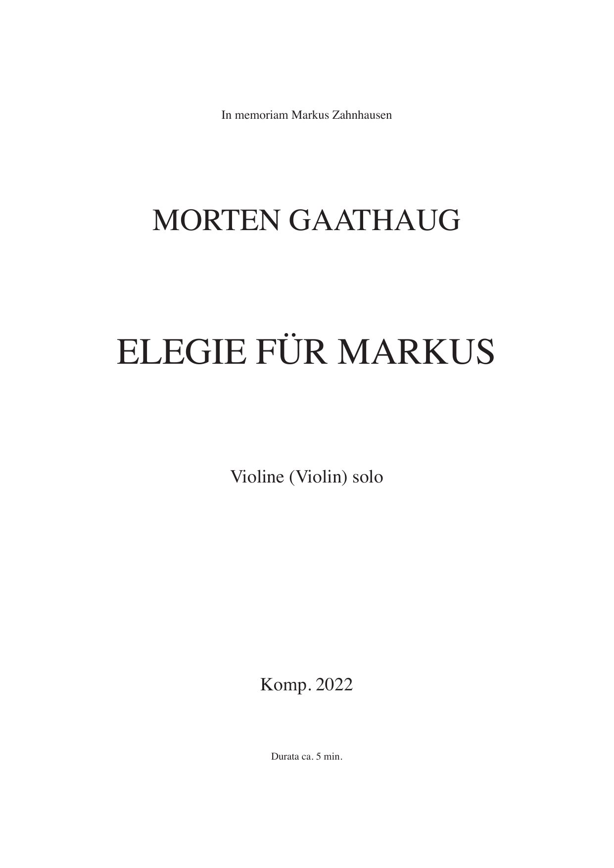 Elegie für Markus - Violine (violin) solo