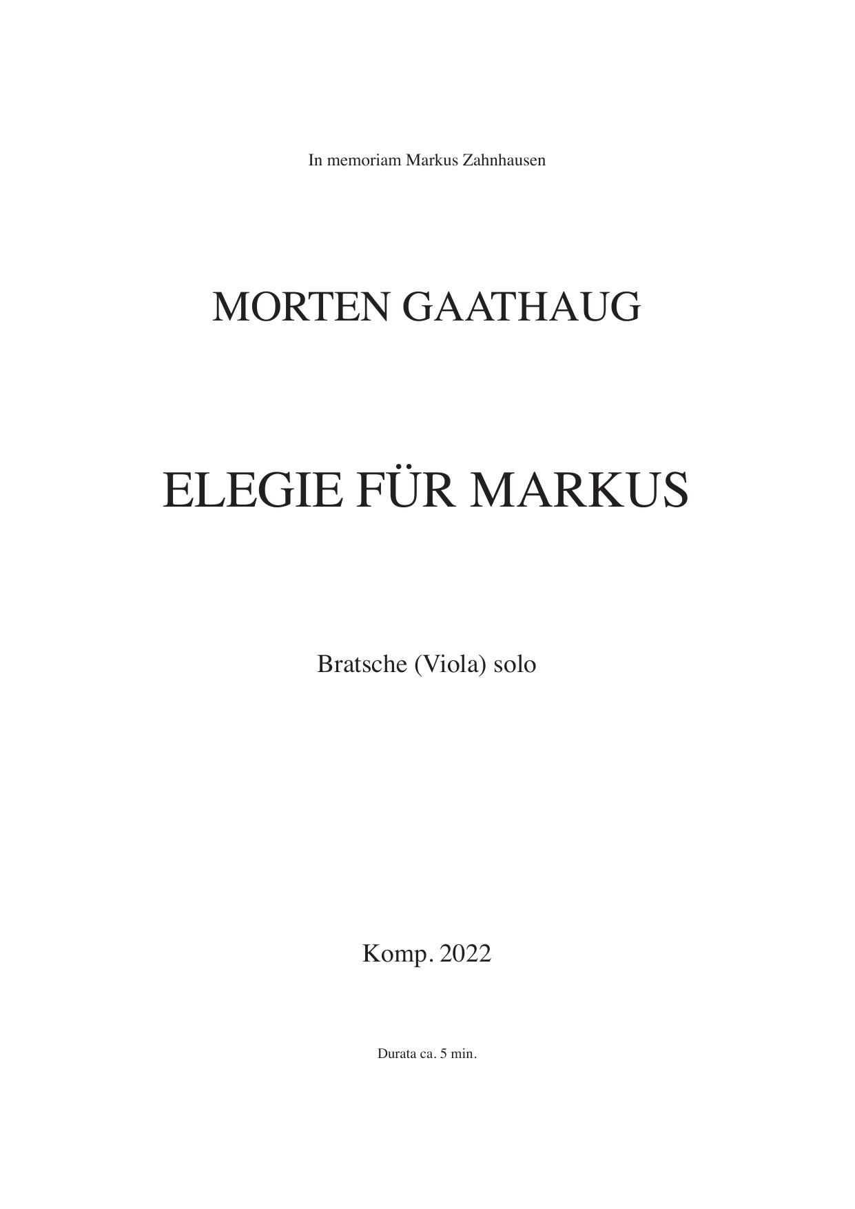 Elegie für Markus - Bratsche (viola) solo