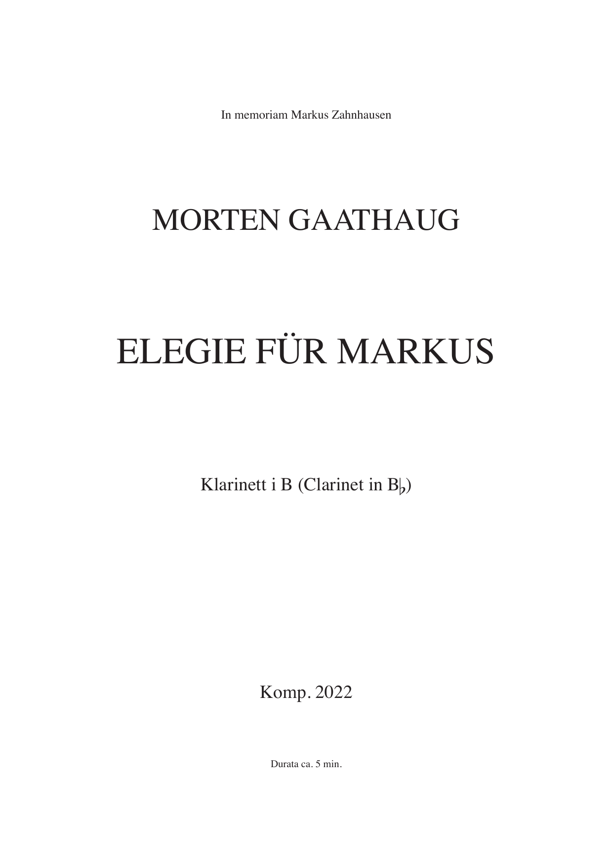 Elegie für Markus - klarinett i B (Clarinet in Bb)