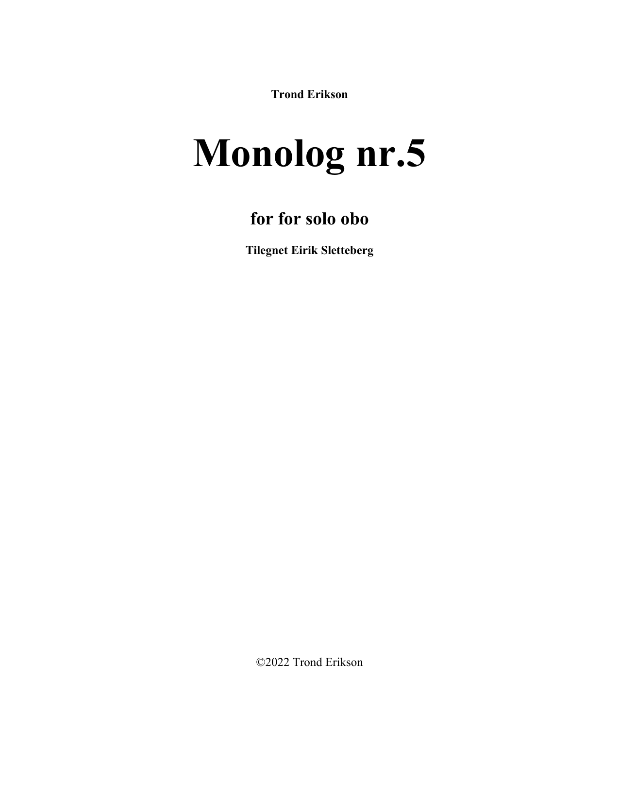 Monolog nr. 5 - For solo obo, op. 50/5