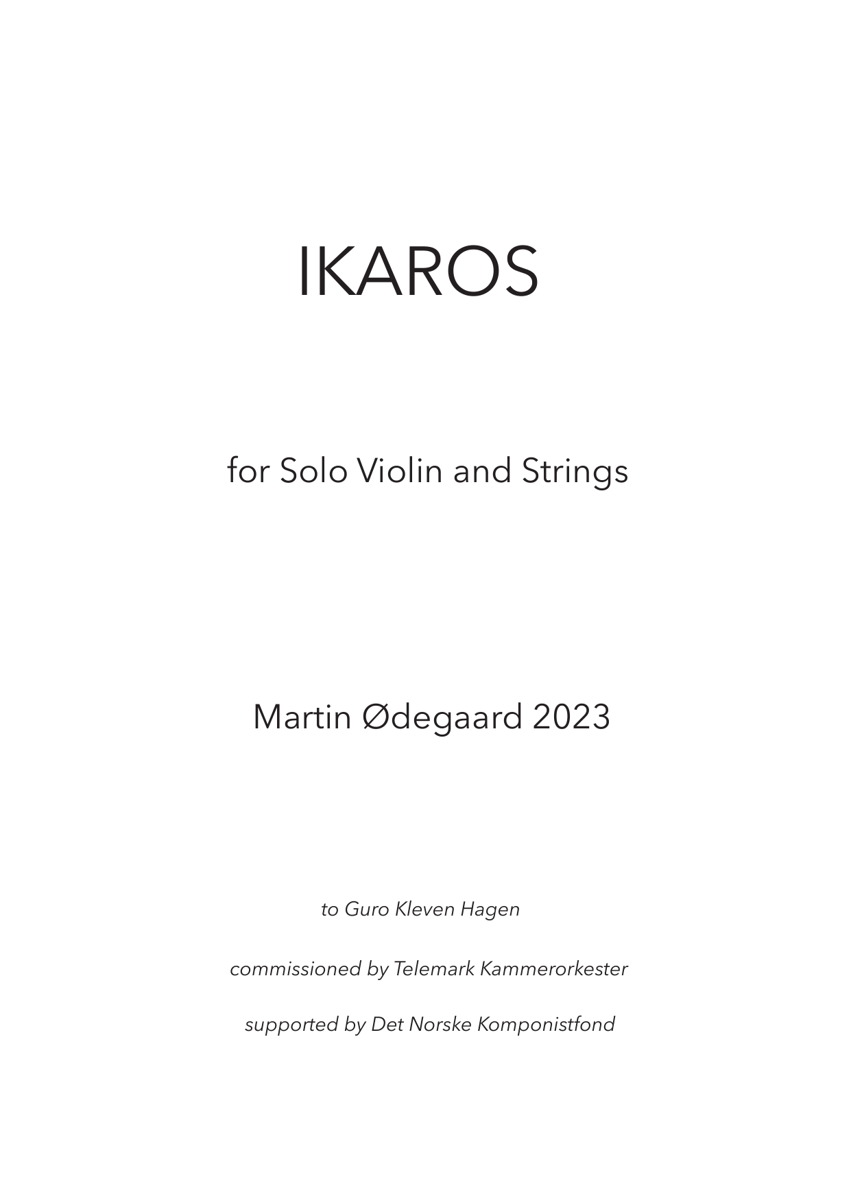 Ikaros - For solo violin and string orchestra