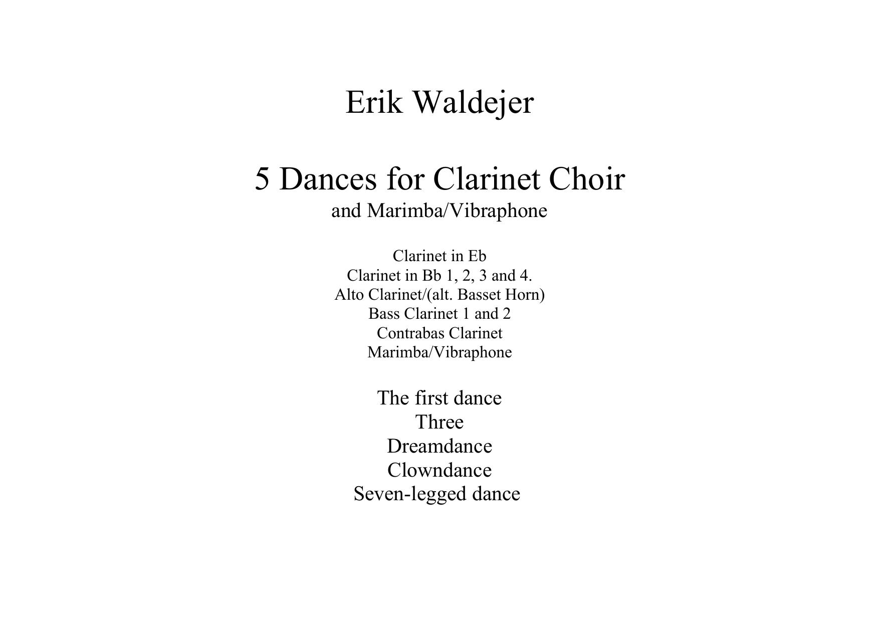 5 Dances for Clarinet Choir and Marimba/Vibraphone