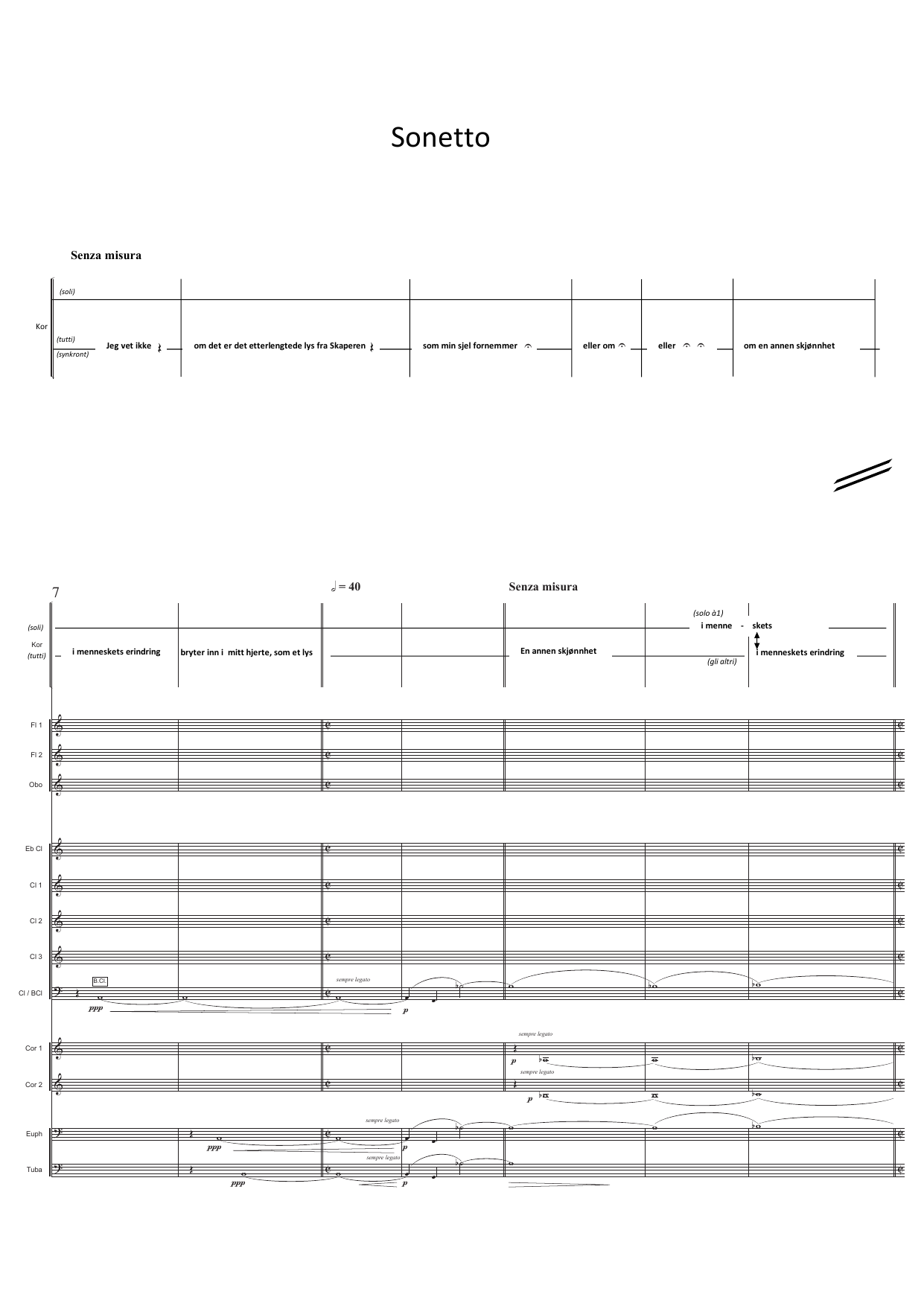 Sonetto - Parafrase for kor og blåseensemble over Michelangelos Sonetto no. 76 og Fartein Valens "Sonetto di Michelangelo" op. 17. nr. 1 - Image 3