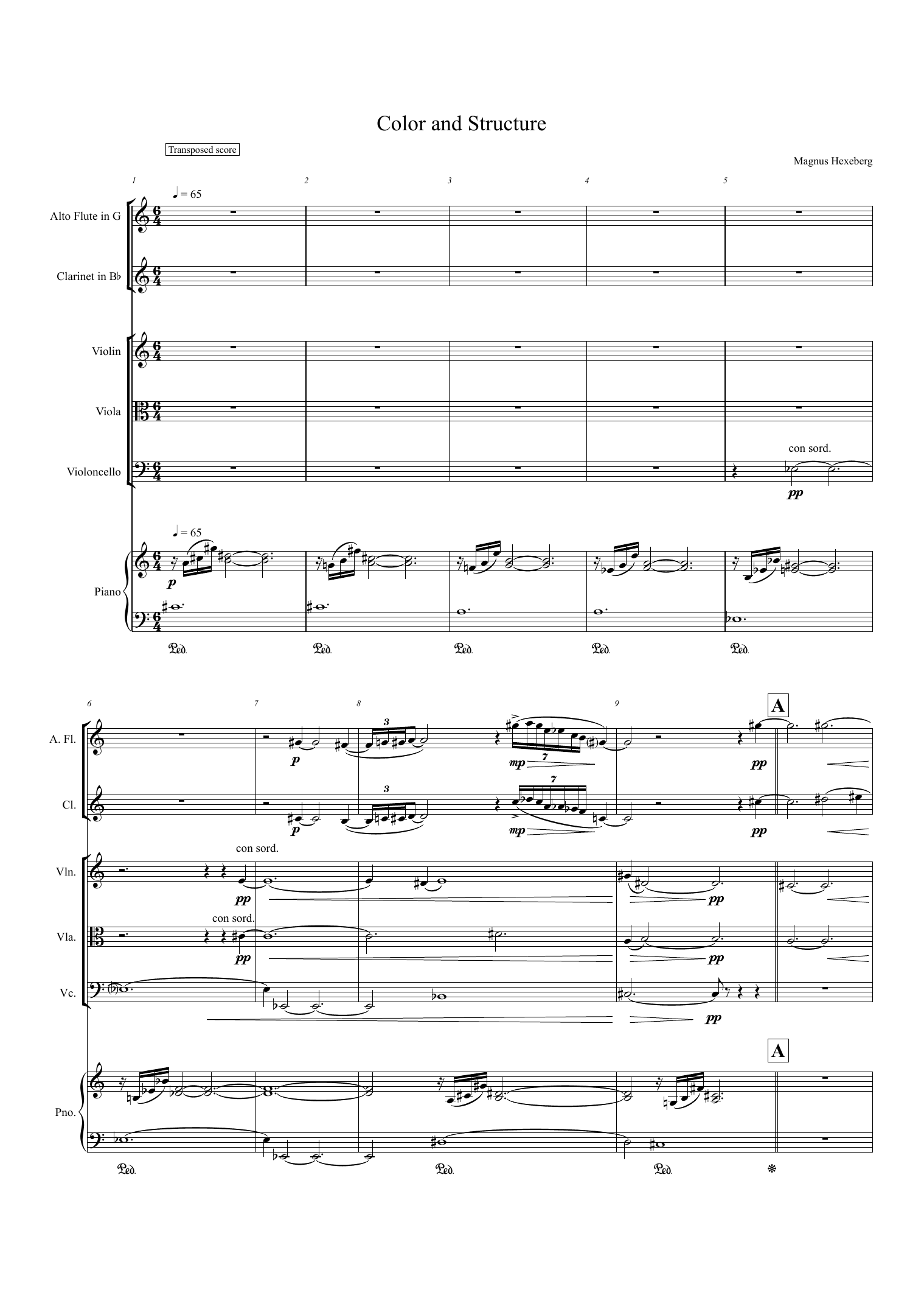 Color and Structure - For alto flute, clarinet in Bb, violin, viola, cello and piano - Image 4