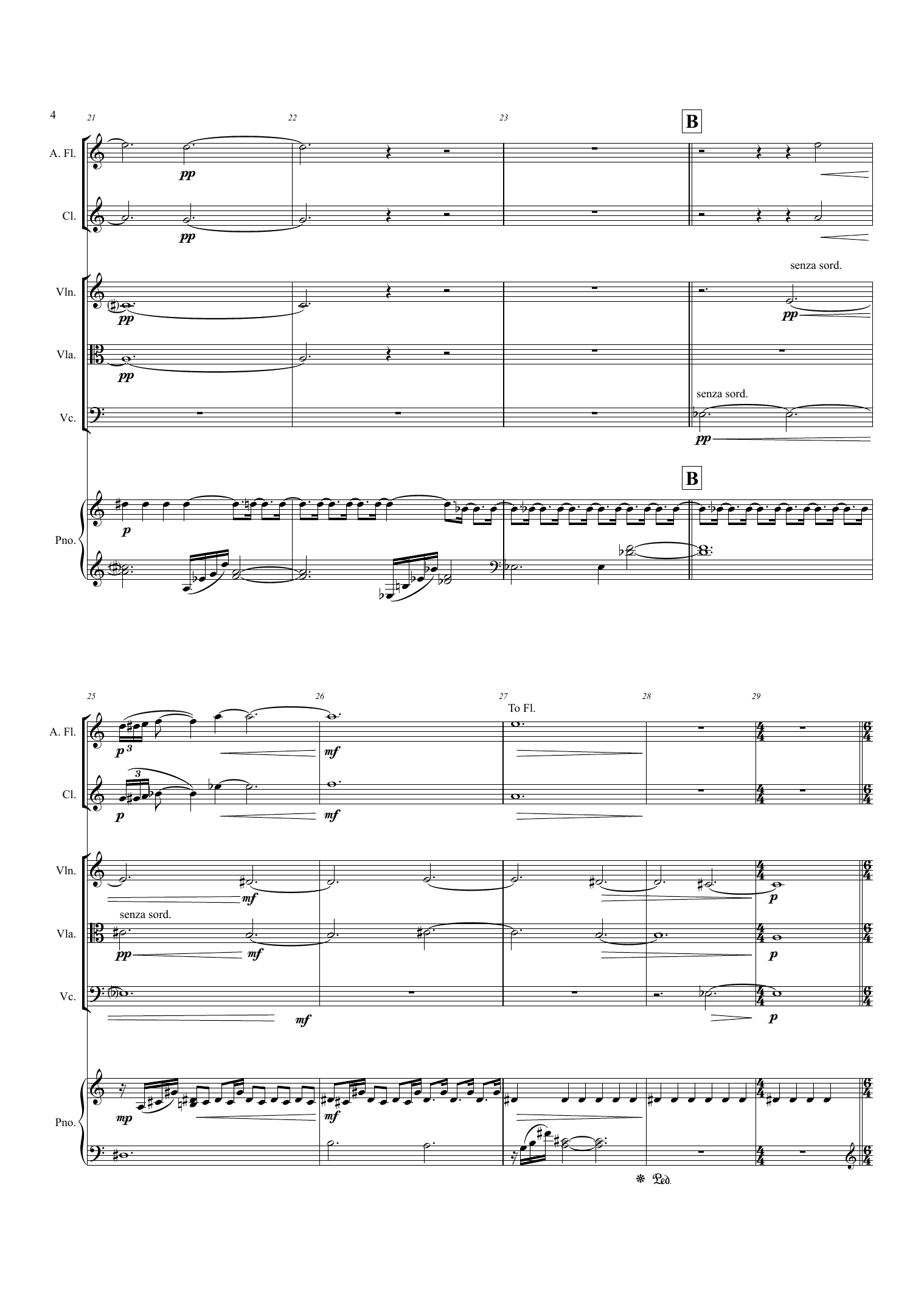 Color and Structure - For alto flute, clarinet in Bb, violin, viola, cello and piano - Image 6