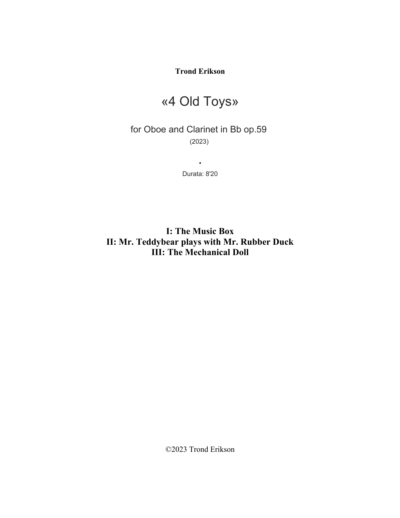 4 Old Toys - For oboe and clarinet in Bb, Op. 59