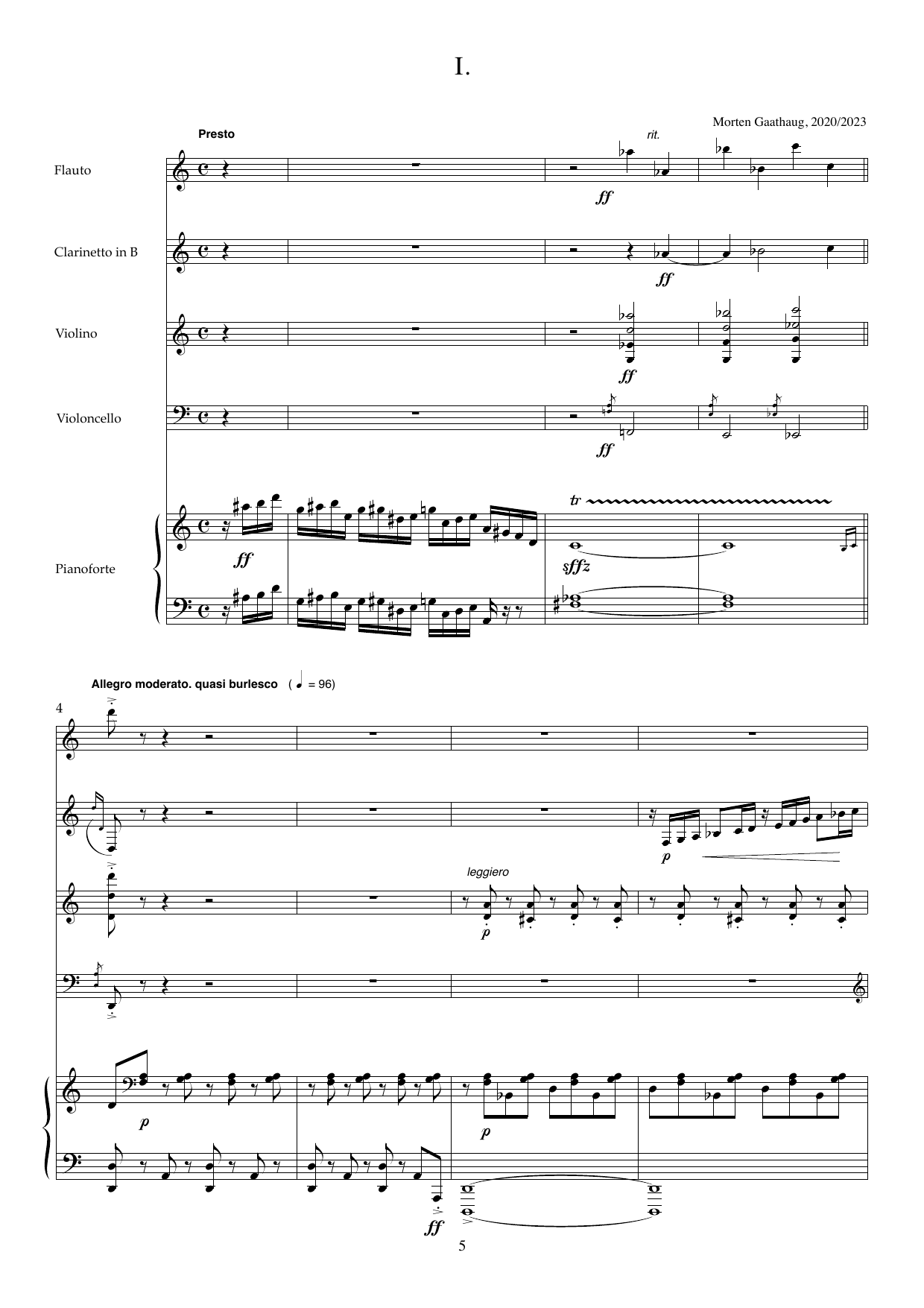 Five Pieces in Retrospect - Five minatures for flute, clarinet (Bb eller A), violin, violincello and piano, Op. 121b - Image 5