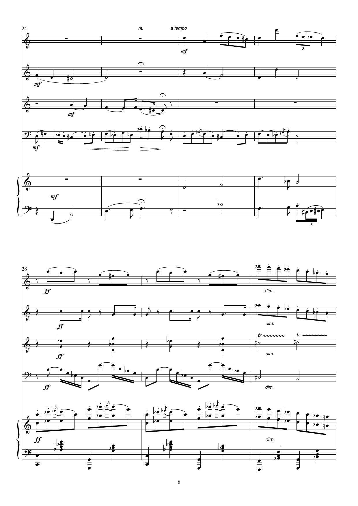 Five Pieces in Retrospect - Five minatures for flute, clarinet (Bb eller A), violin, violincello and piano, Op. 121b - Image 8