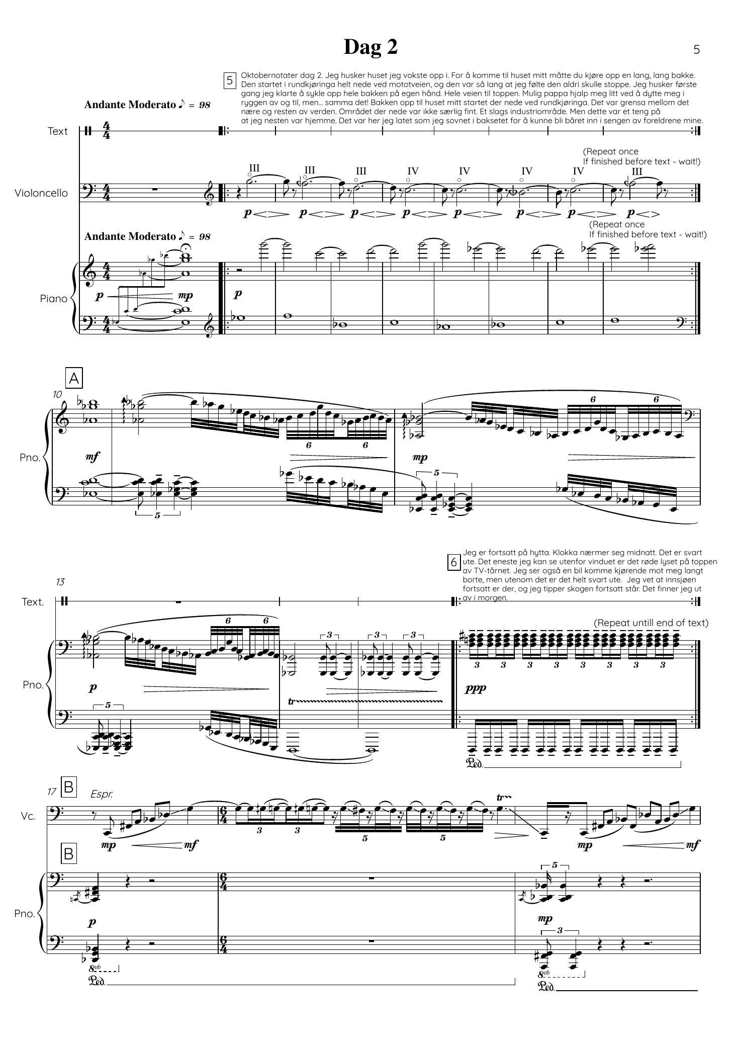 Oktobernotater - for piano, cello and narrator - Image 9