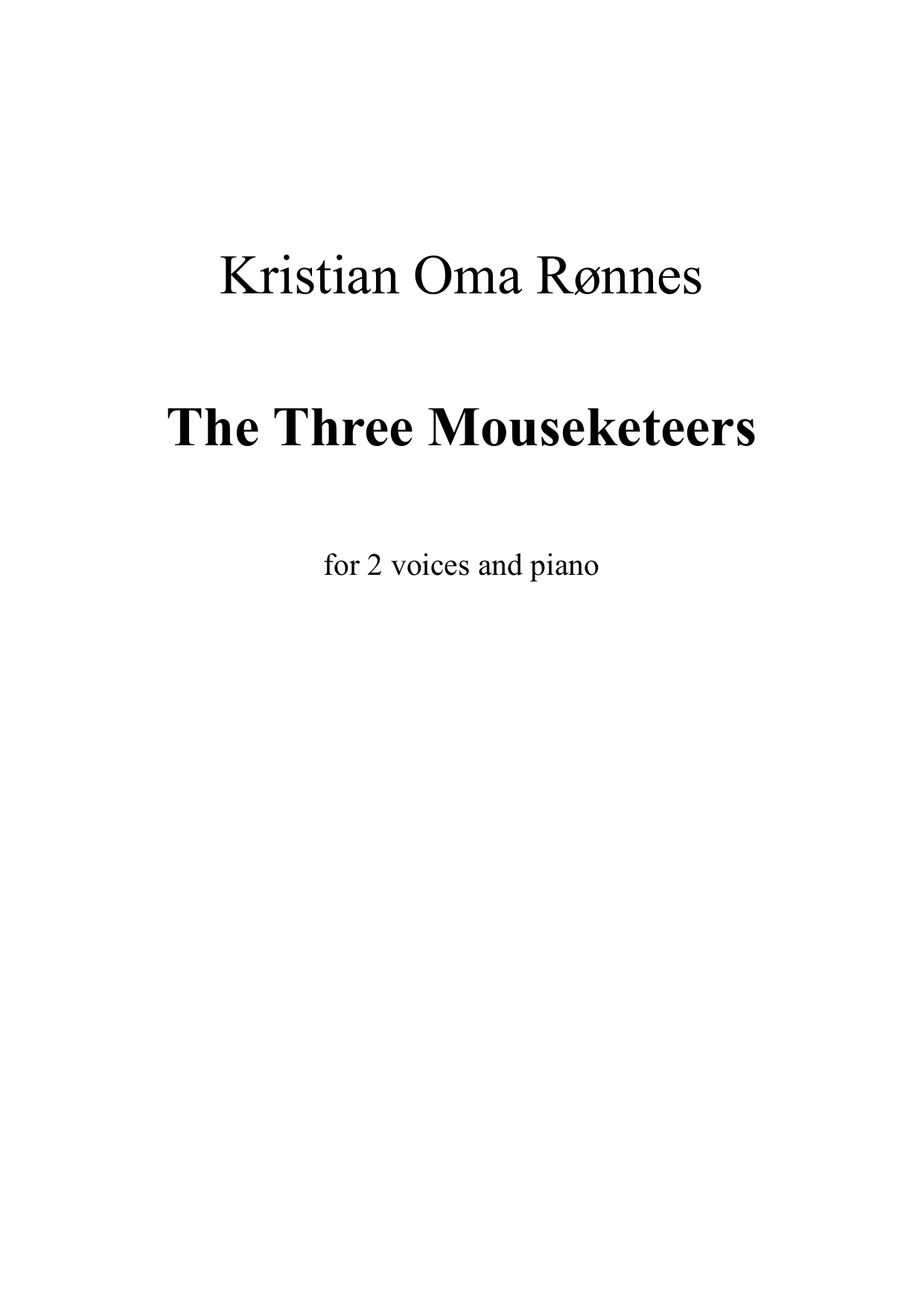 The Three Mouseketeers - for 2 voices and piano