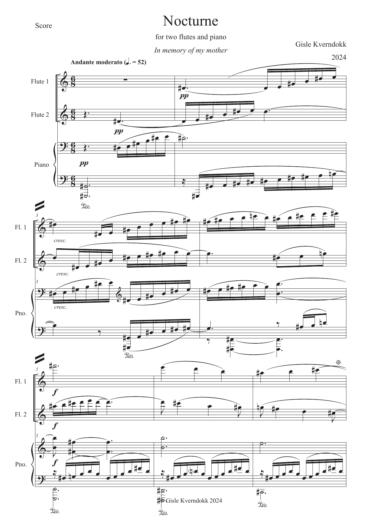Nocturne - for two flutes and piano - Bilde 3