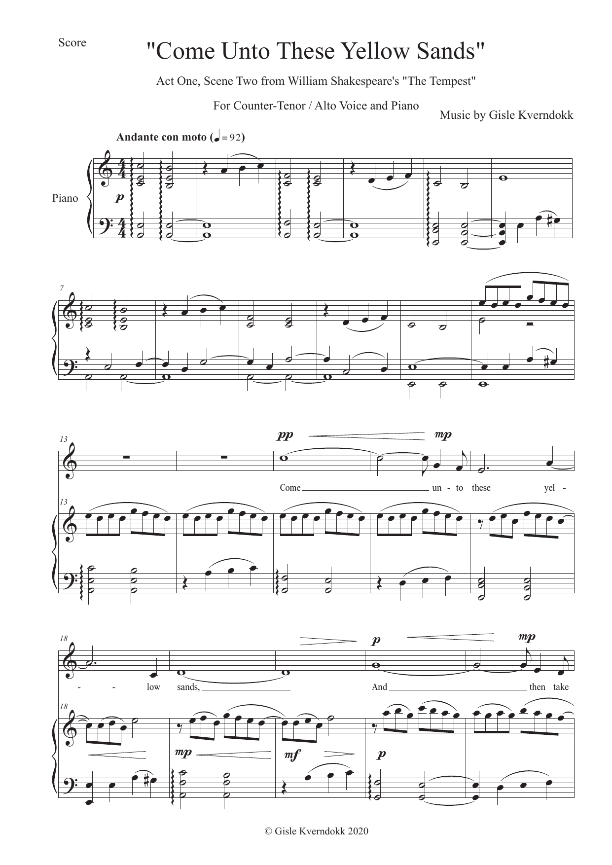 Yellow Sands - Four Songs for Ariel for Counter-Tenor / Alto Voice and Piano - Bilde 3