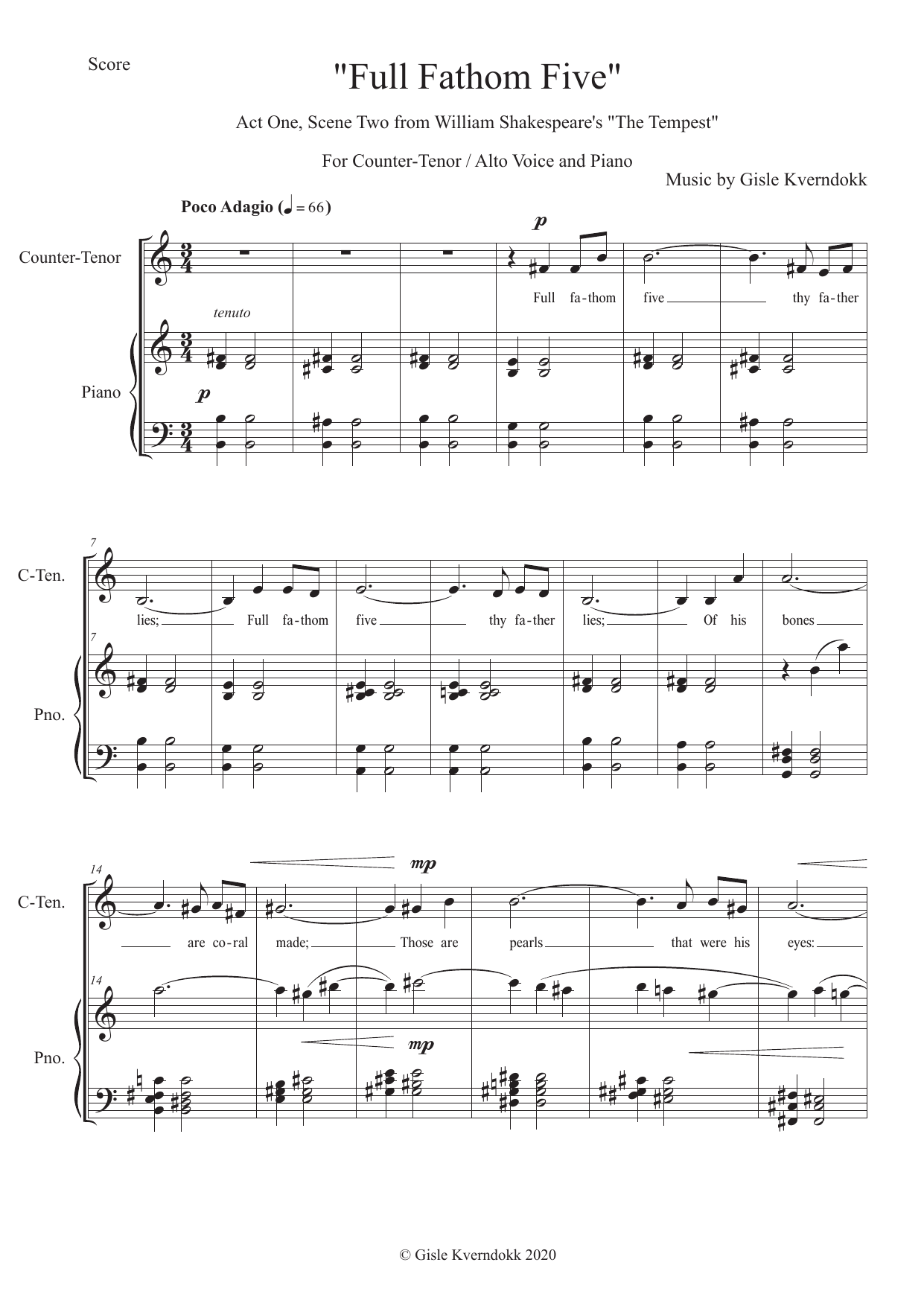 Yellow Sands - Four Songs for Ariel for Counter-Tenor / Alto Voice and Piano - Bilde 9