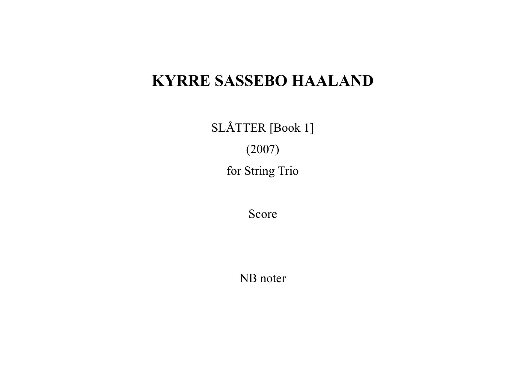 Slåtter [Book 1] - for stryketrio