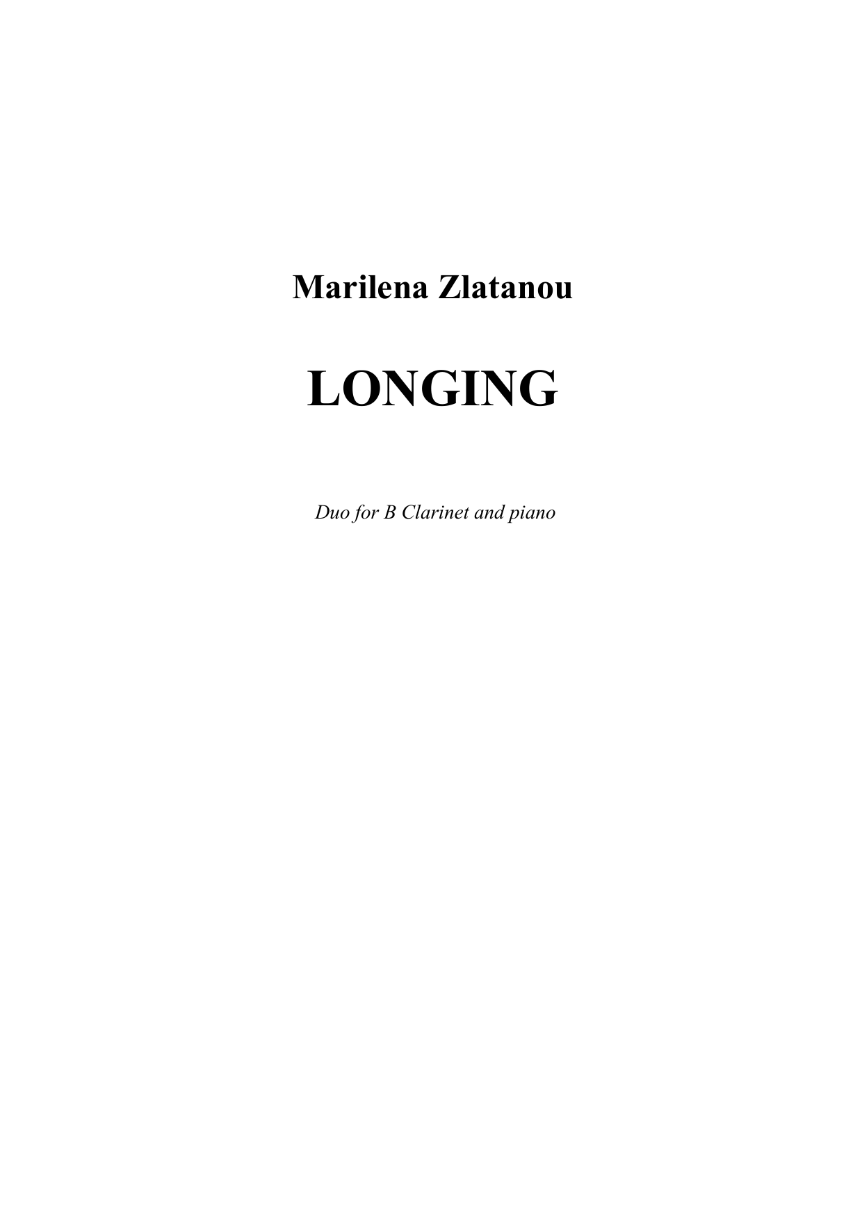 Longing - Duo for B Clarinet and piano