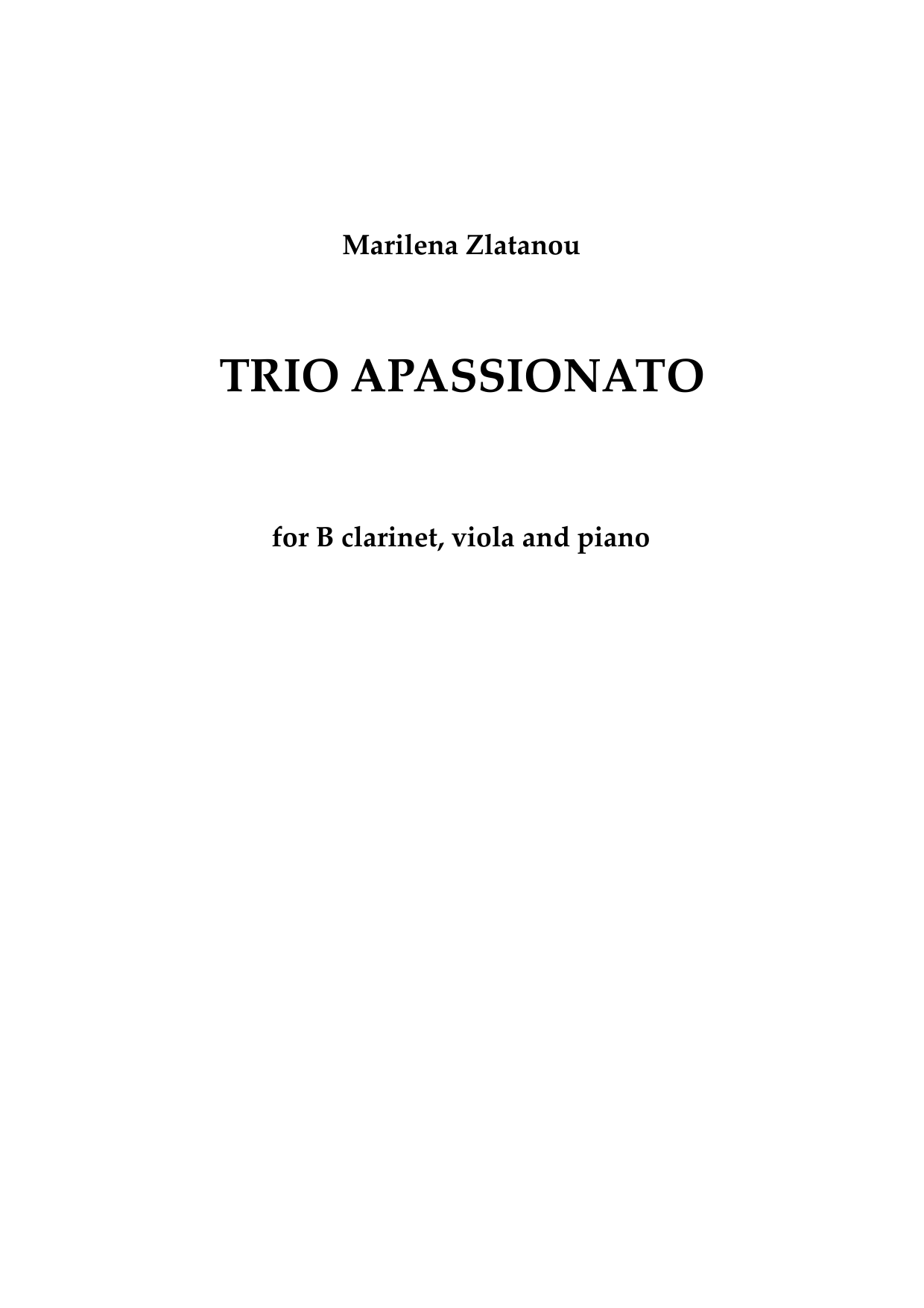 Trio Apassionata - for B clarinet, viola and piano