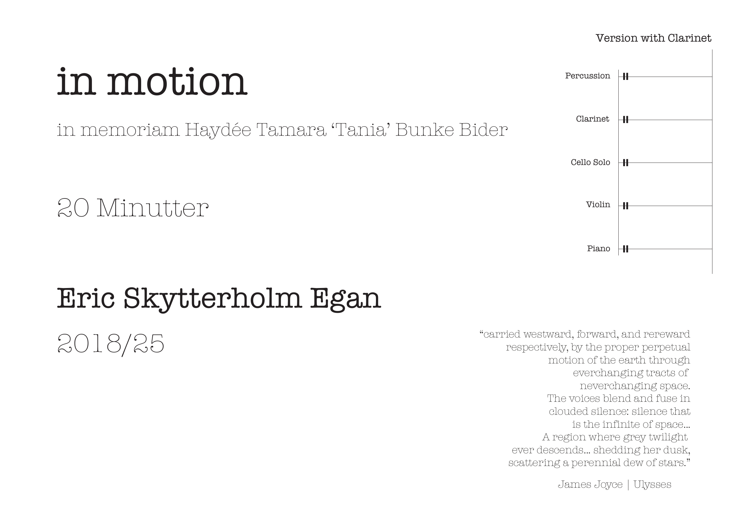 In Motion - in memoriam Haydée Tamara ‘Tania’ Bunke Bider - Version with clarinet