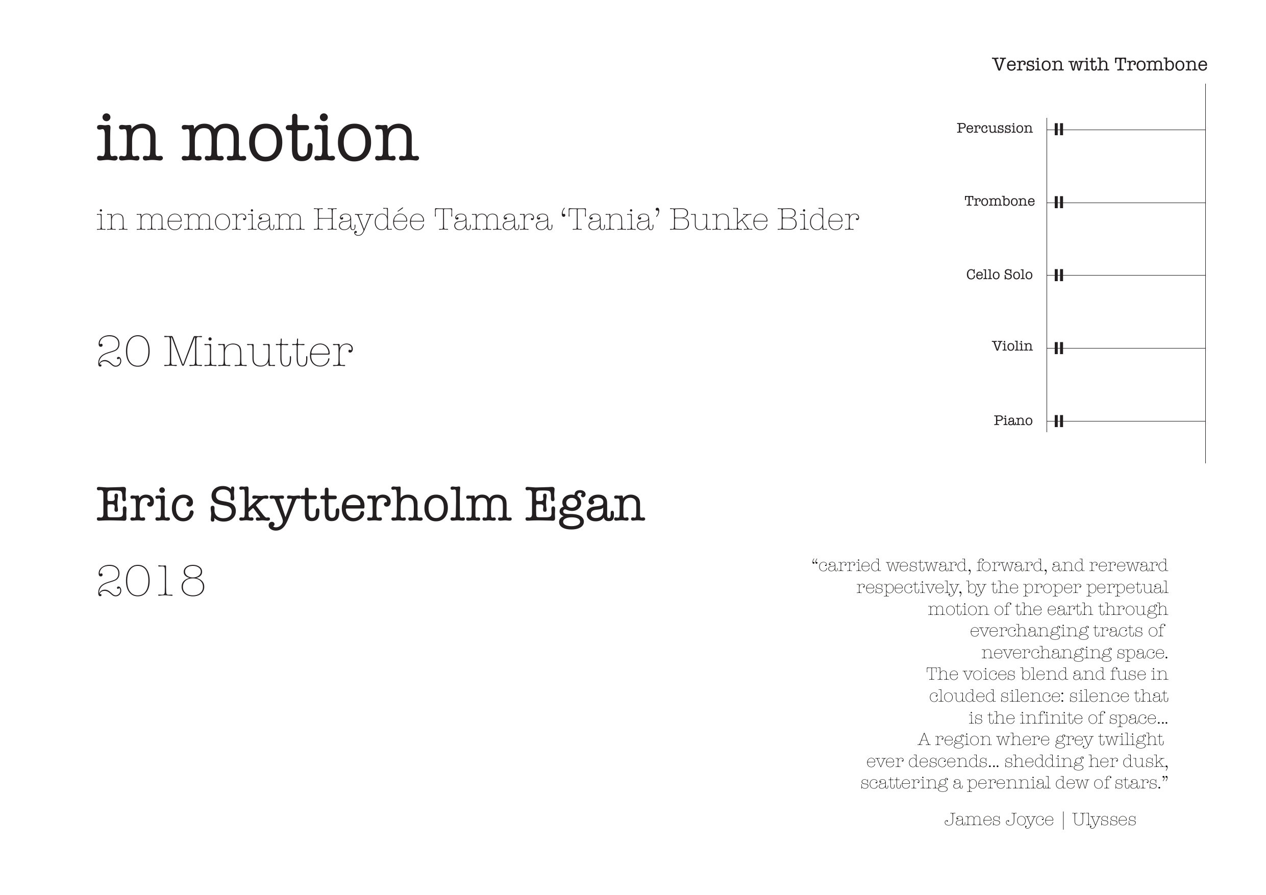 In Motion - in memoriam Haydée Tamara ‘Tania’ Bunke Bider - Version with trombone
