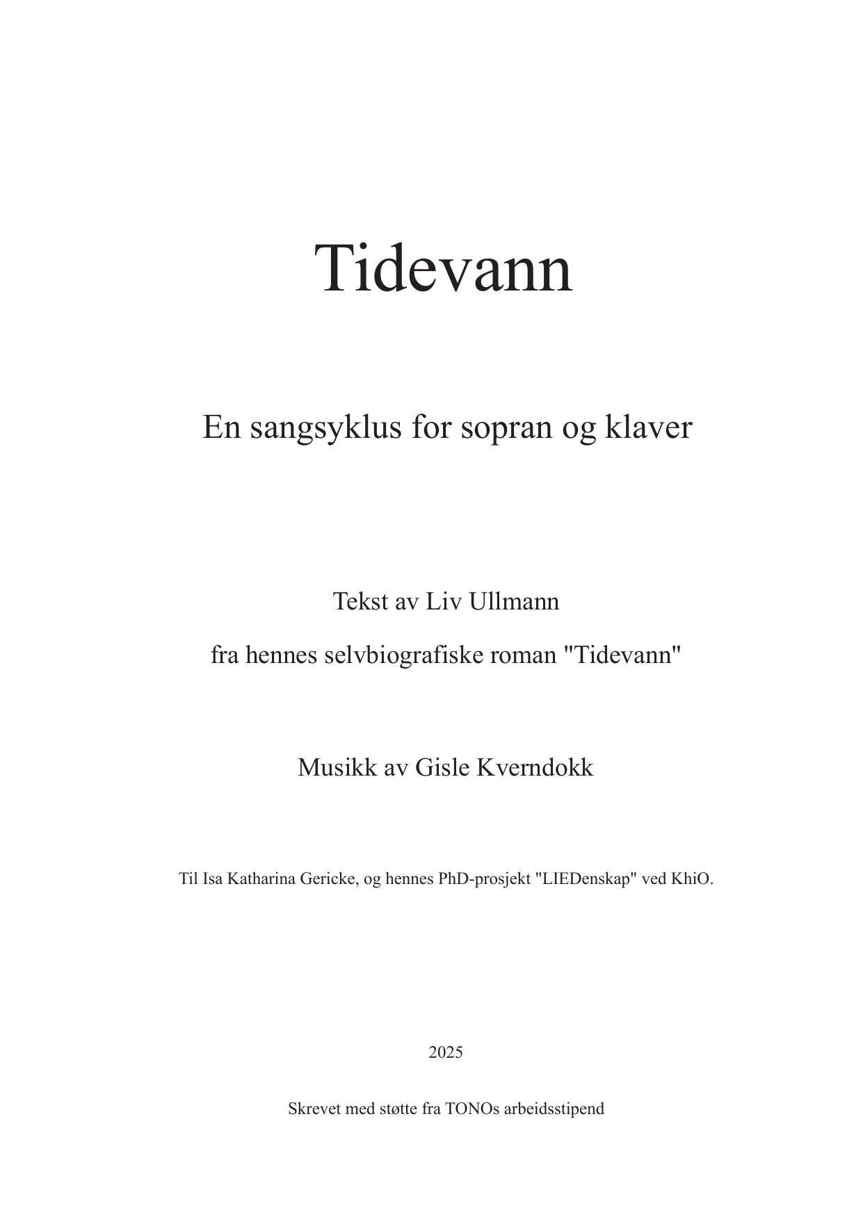 Tidevann - En sangsyklus for sopran og klaver