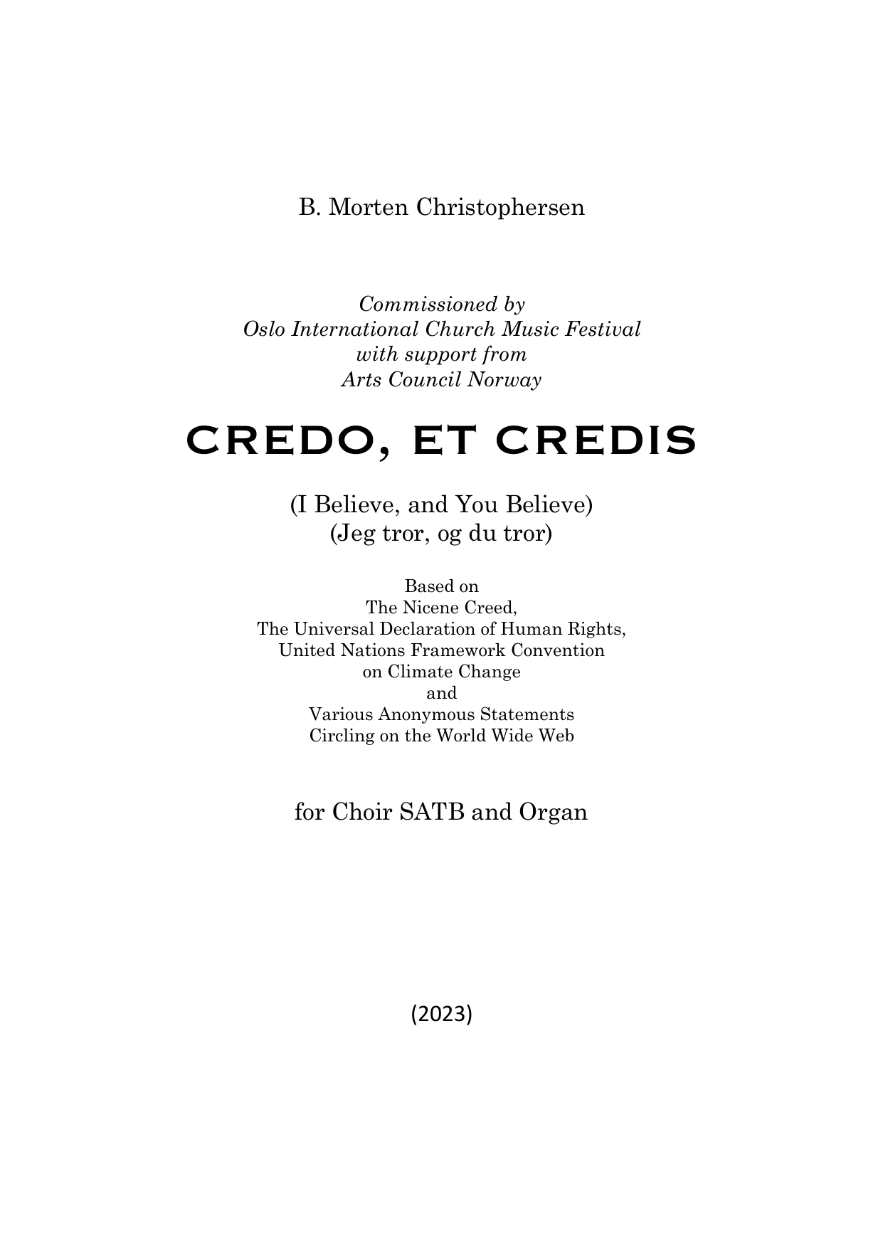 Credo, et Credis - for choir(SATB) and Organ