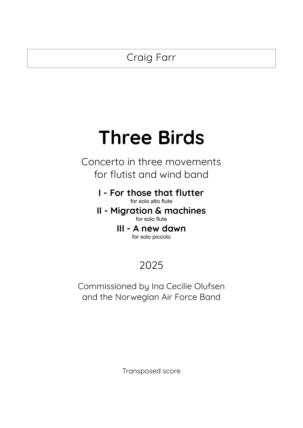 Three Birds - Concerto in three movements for flutist and wind band