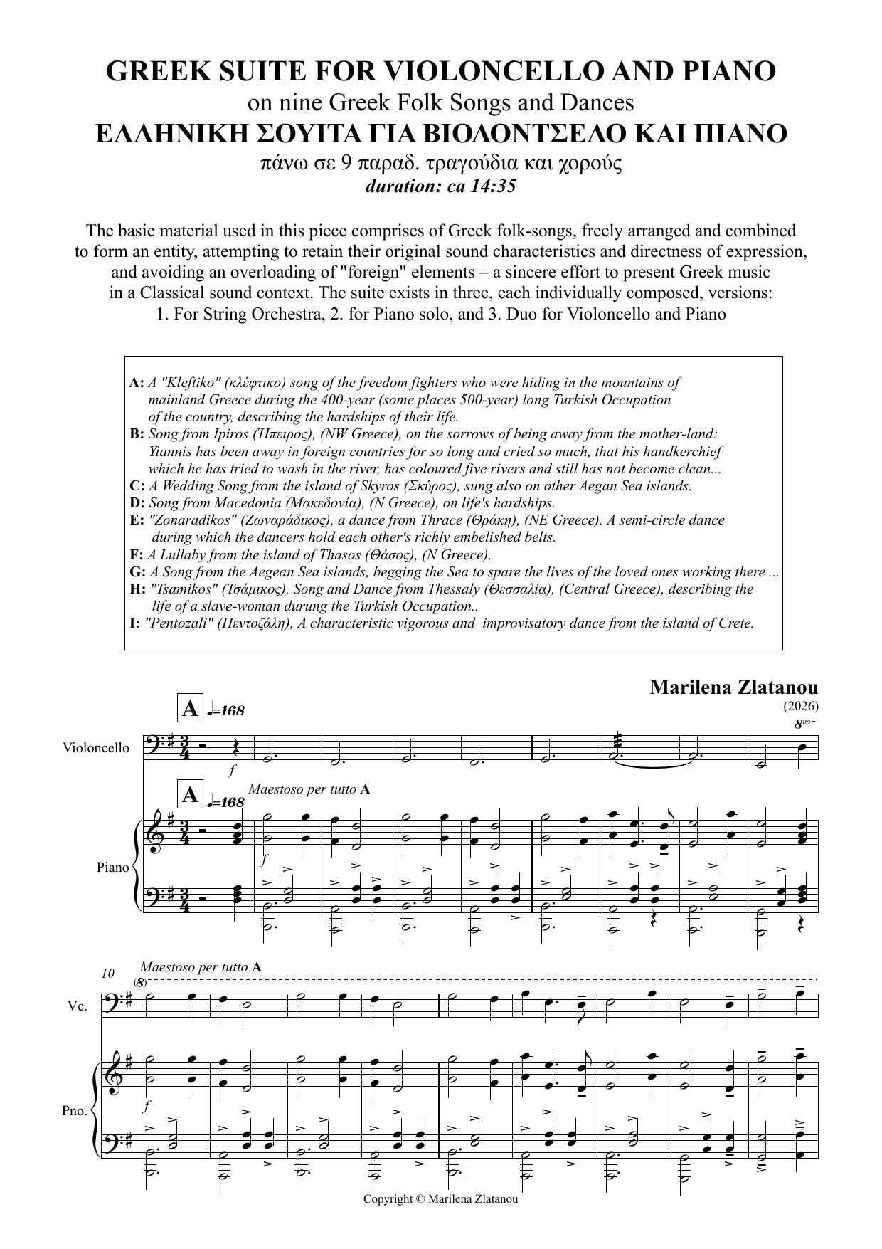 Greek Suite for violoncello and piano - On Nine Greek Folk Songs and Dances - Image 3