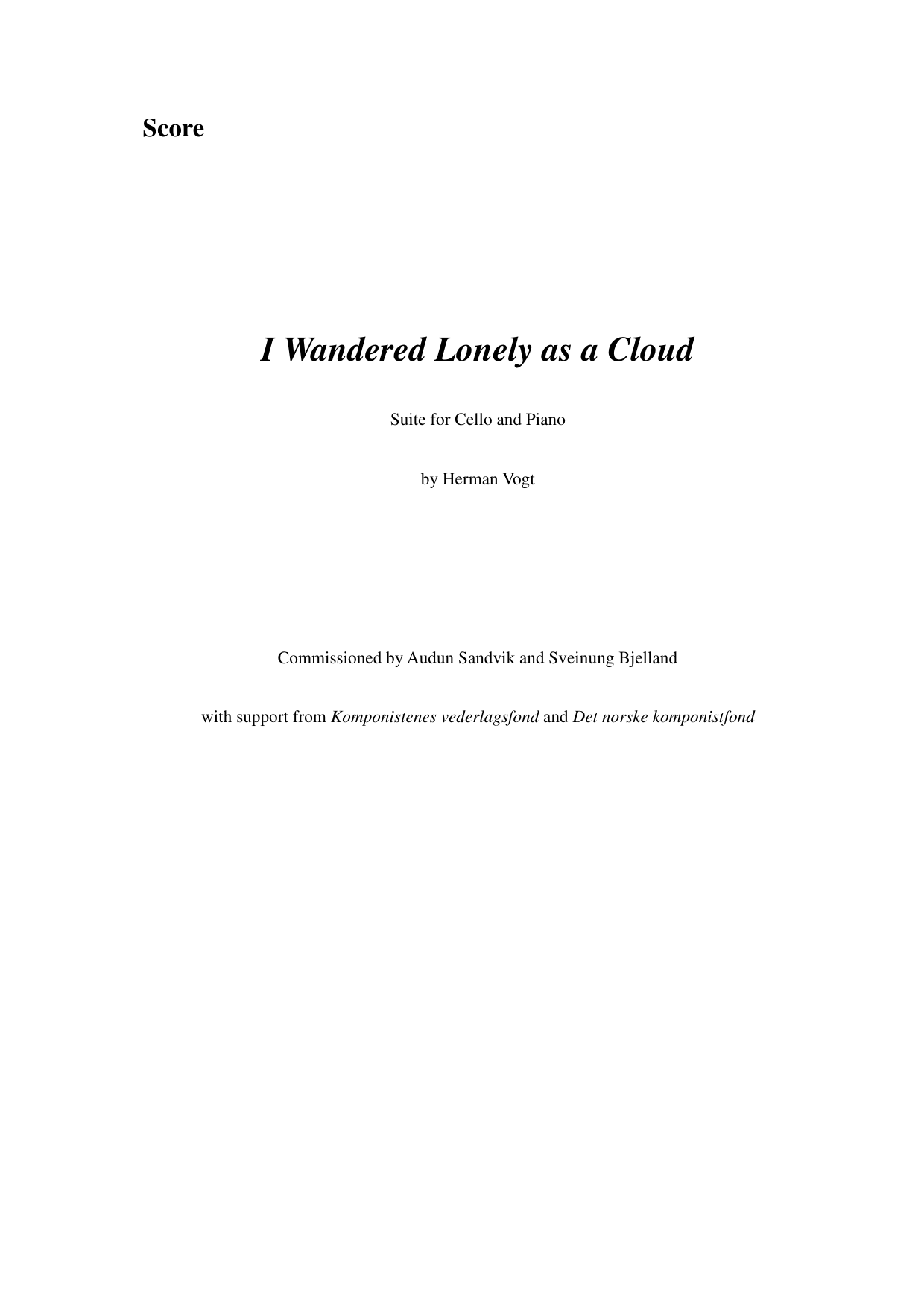 I Wandered Lonely as a Cloud - Suite for cello and piano