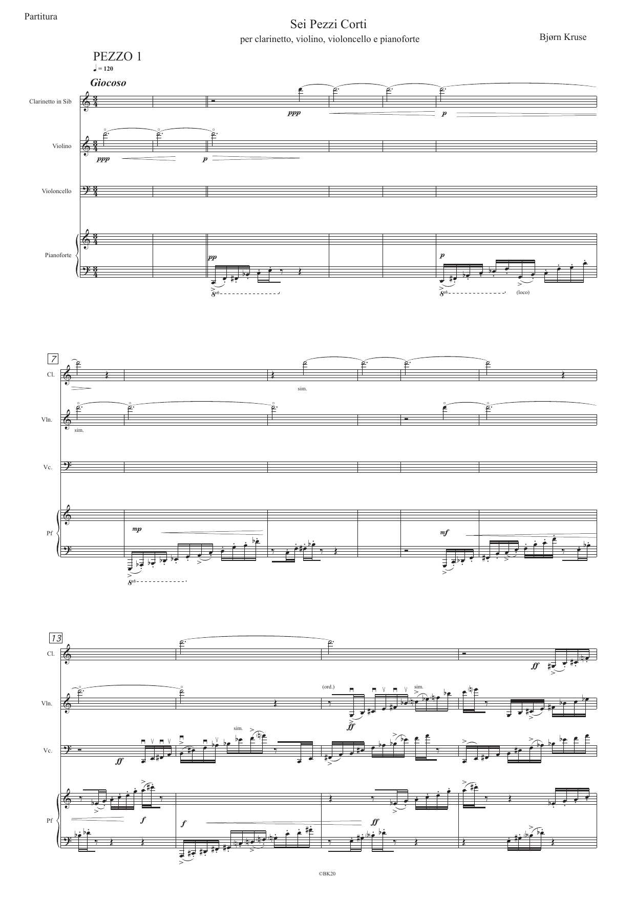 Sei pezzi corti - Quartetto per clarinetto in Sib, violino, violoncello, e pianoforte - Image 2