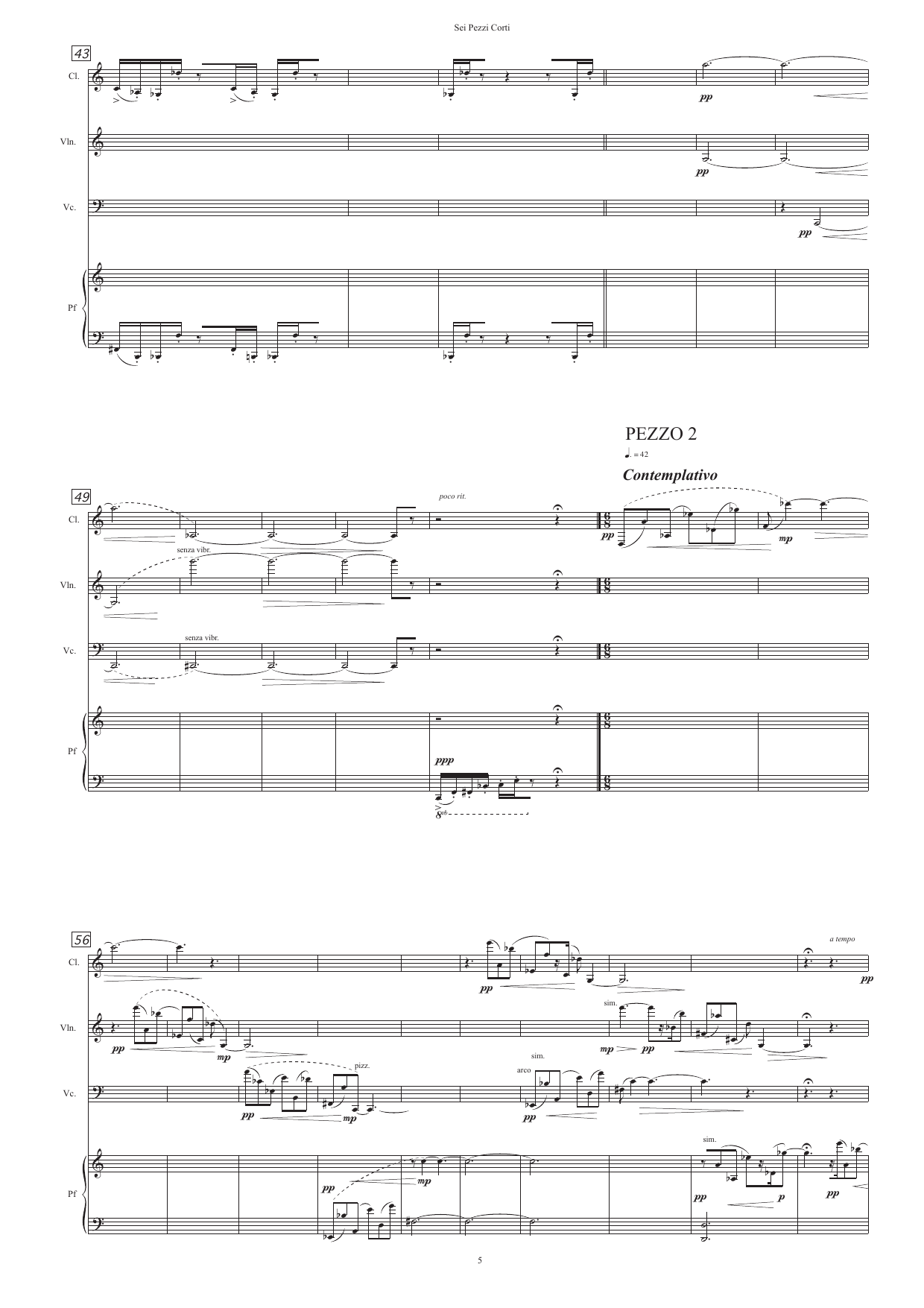 Sei pezzi corti - Quartetto per clarinetto in Sib, violino, violoncello, e pianoforte - Image 5
